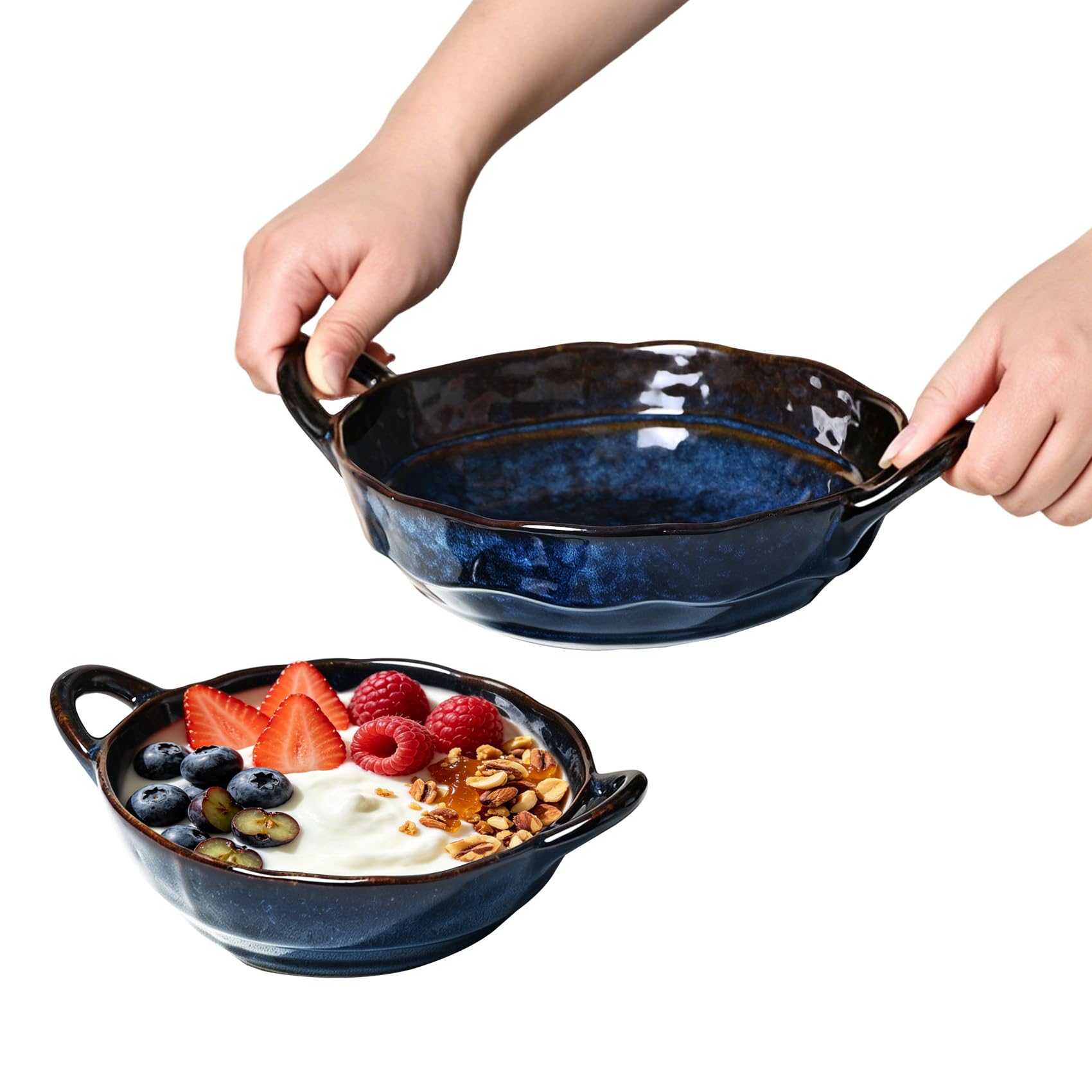 Ceramic Casserole Dishes for Oven, 2Piece Stoneware Baking Dish Set with Handles, 0.95 & 0.58 Qt MultiPurpose Oven Safe Bowls,