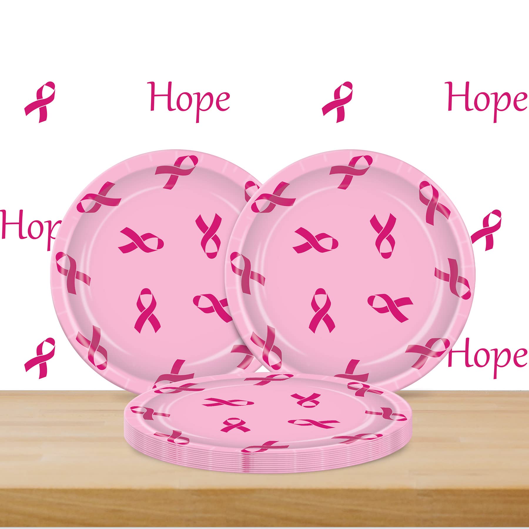 Beistle 58033 Pink Ribbon Round Plates, 8 Pcs
