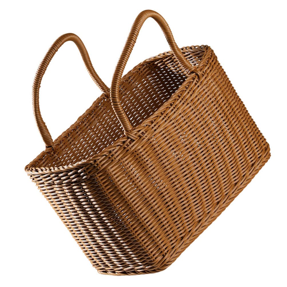 Alipis Wicker Basket With Handle Woven Storage Basket Rattan Flower Basket Fruits Vegetable Basket Egg Basket Packing Basket Gar