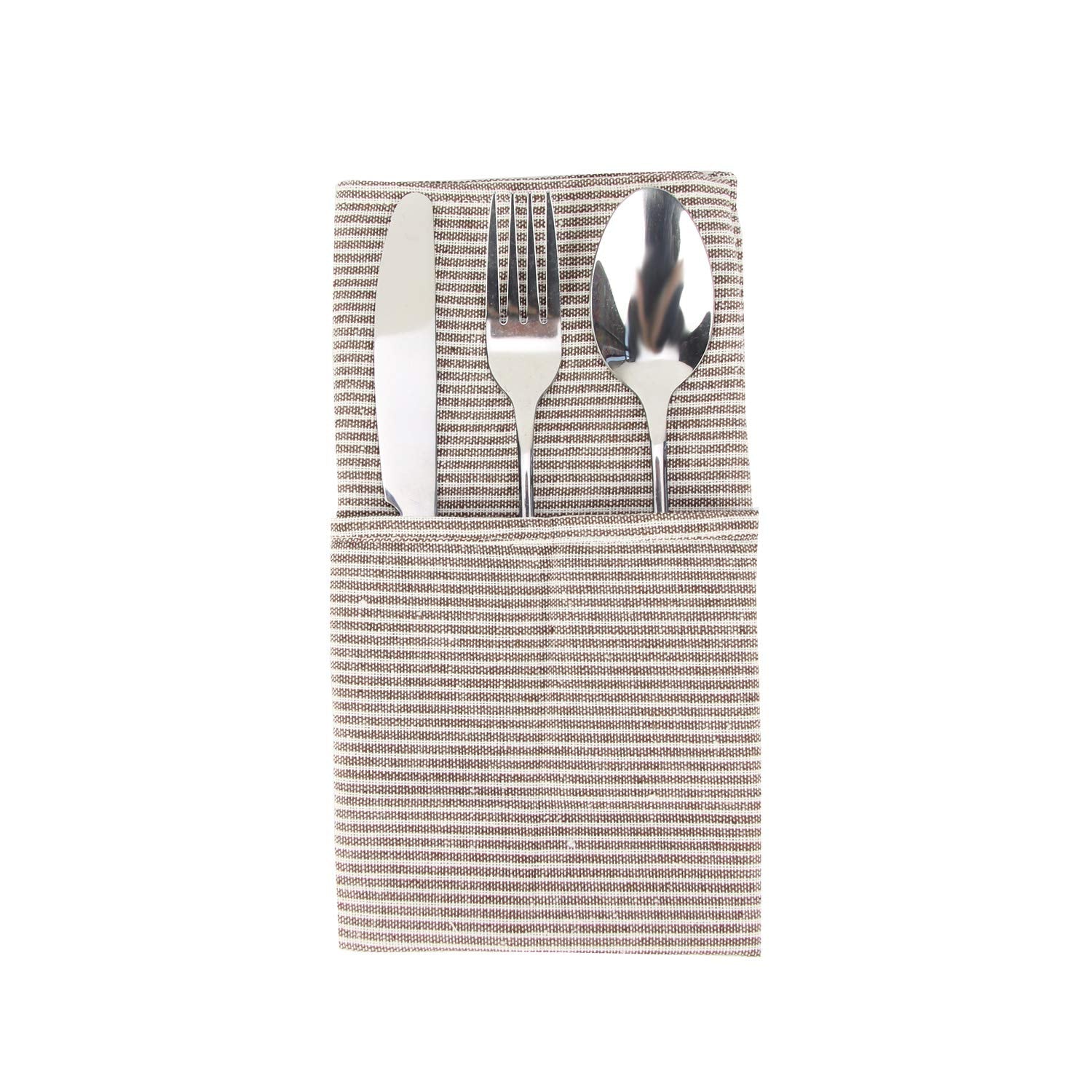 Infei Narrow Striped Cotton Linen Blended Dinner Cloth Napkins - Set Of 12 (40 X 40 Cm) - For Events & Home Use (Brown)