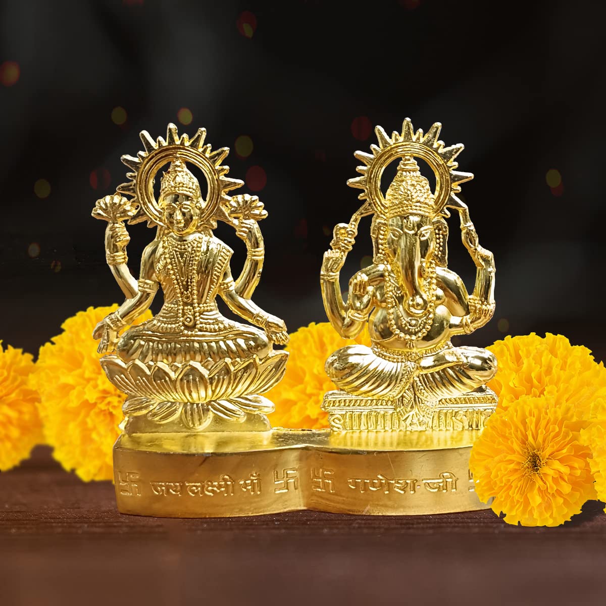 Shubhanjali Gold Plated Laxmi Ganesh Idol Showpiece,Metal Lakshmi Ganesh Statue for Diwali,Home Dcor, Golden 3 Inch