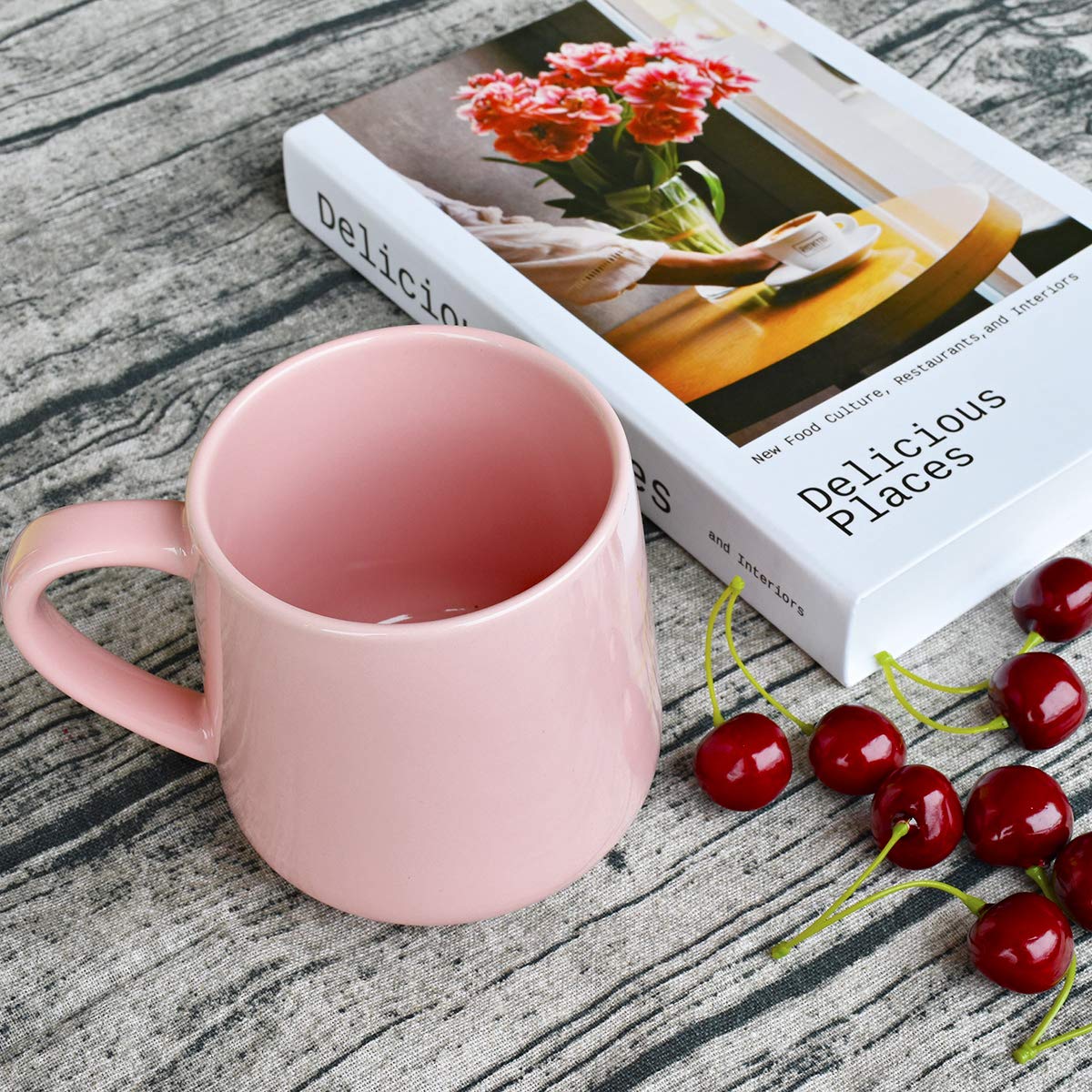 Bosmarlin Glossy Ceramic Coffee Mugs Set Of 2, Tea Cup For Office And Home, 18 Oz, Suitable For Dishwasher And Microwave(Pink, 2