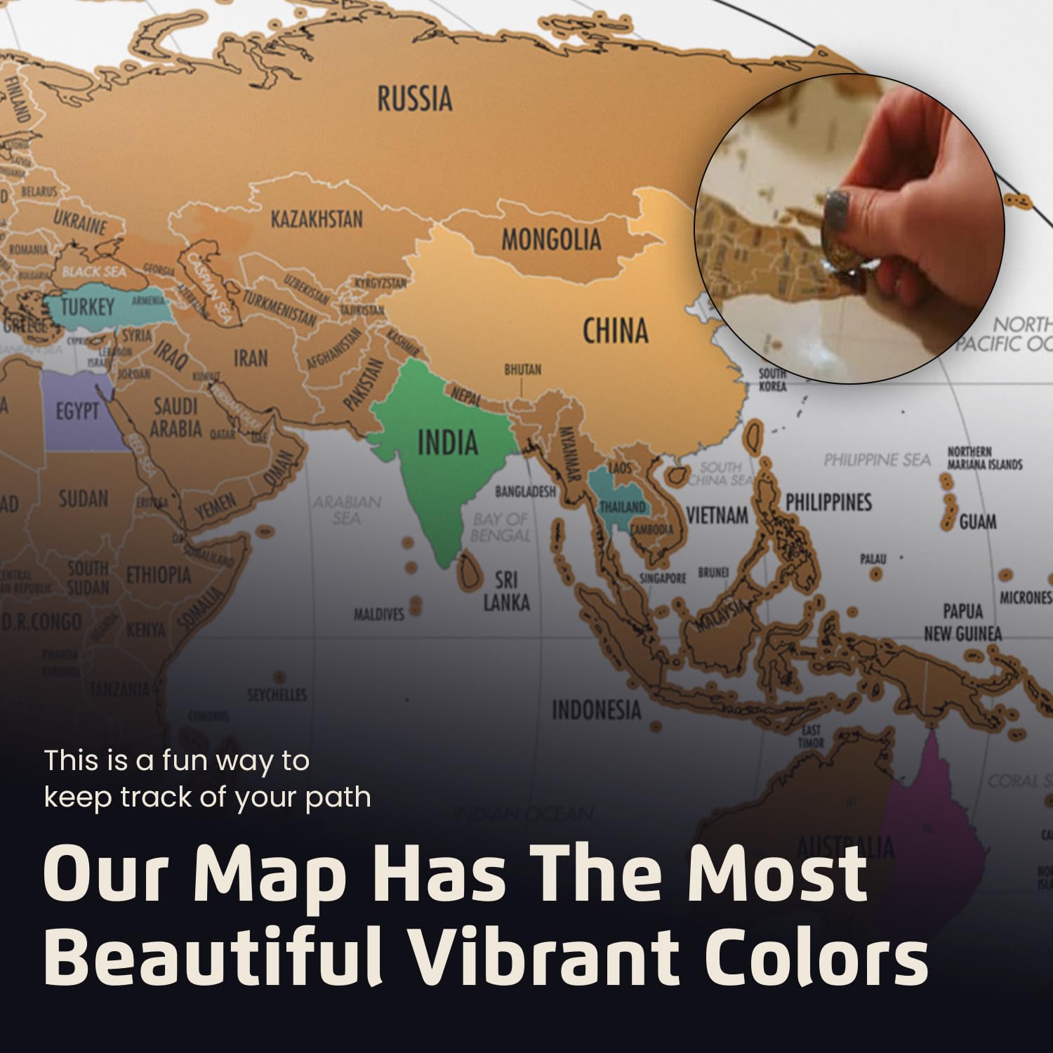 Landmass Scratch Off World Map, Poster With Flags, Deluxe Travel Tracker Print, Unique Wall Art For Home Or Office, Ideal Gift I