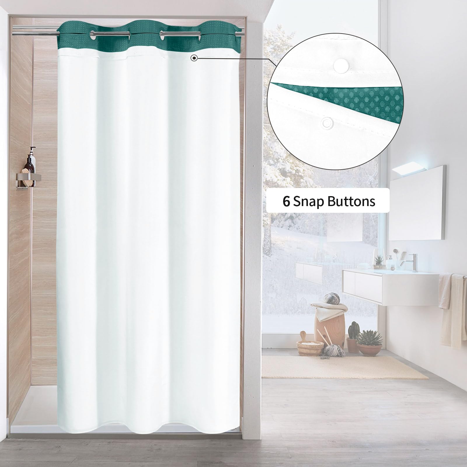 Mitovilla Dark Green Waffle Small Stall Shower Curtain 36 X 74, No Hooks Required Half Size Narrow Fabric Cloth Shower Curtain S