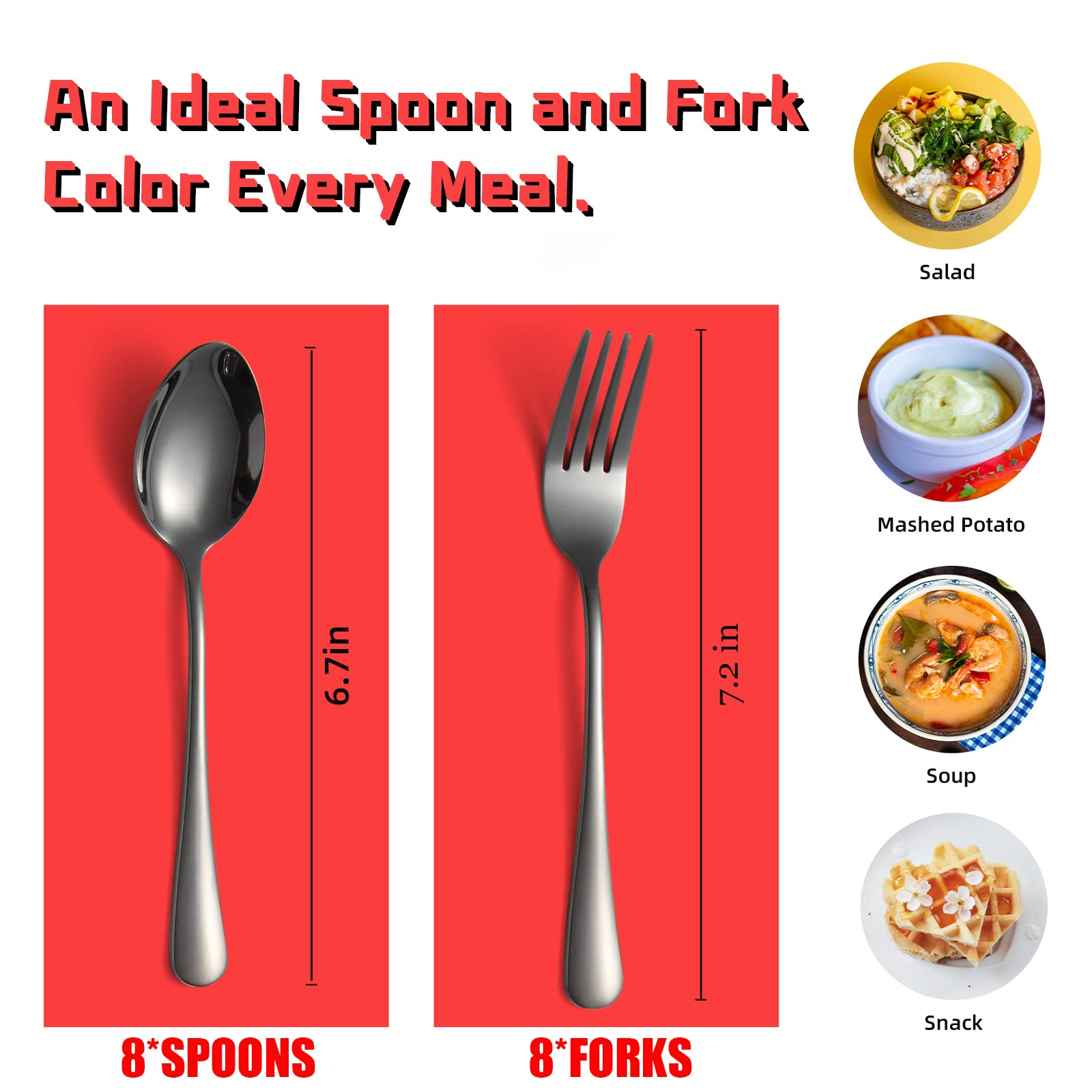 Black Dinner Forks And Spoons Silverware Set Of 16-Piece, Stainless Steel Flatware Cutlery For Kitchen Home Restaurant, Heavy Du