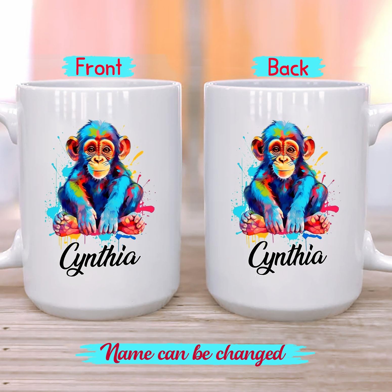 Personalized Monkey Coffee Mug With Choose Name, Customized Monkey Animal Color Coffee Cup 11 Oz 15 Oz, Monkey Lover White Ceram