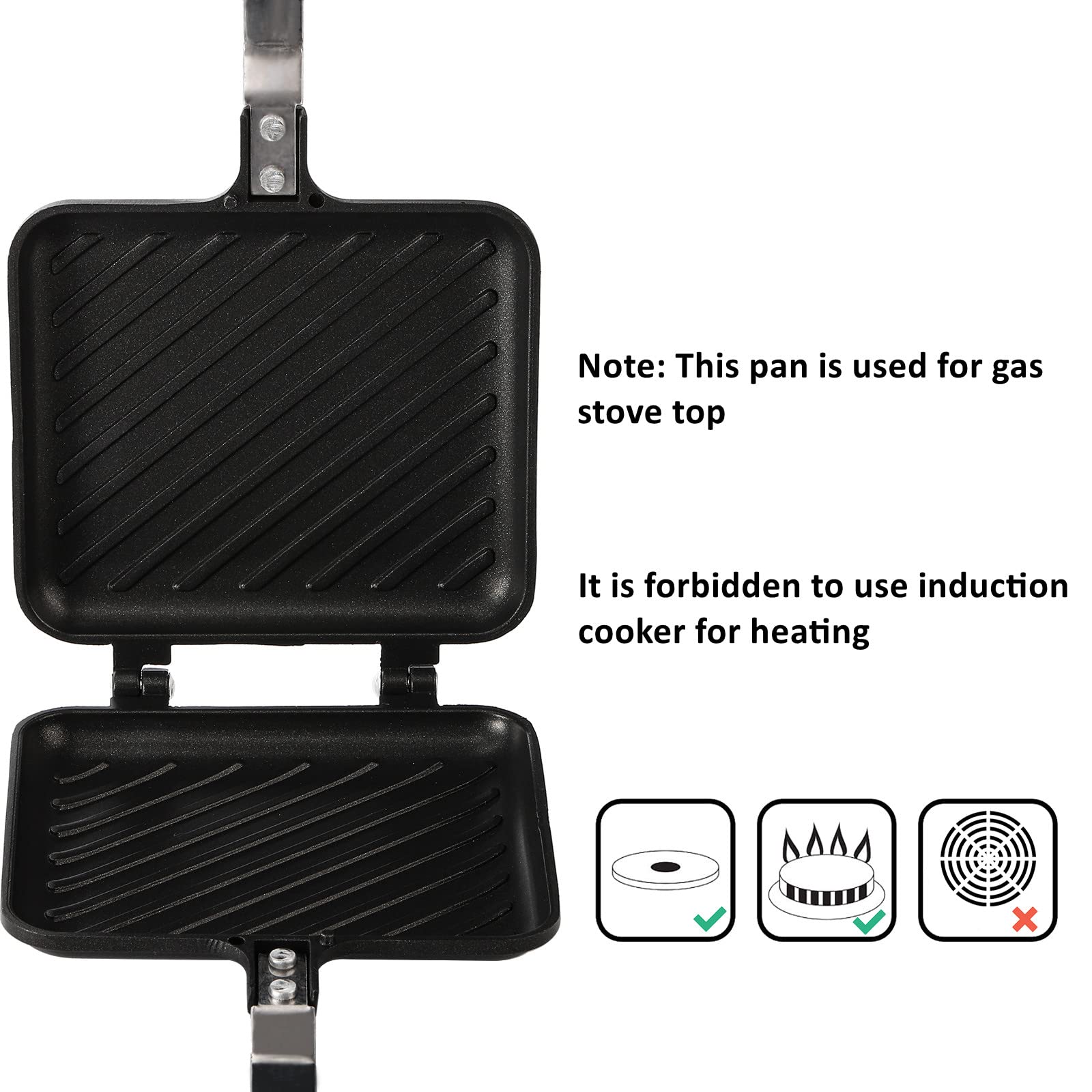 Zoofox Sandwich Maker, Grilled Sandwich And Panini Maker Pan With Non-Stick Plates, Stovetop Toasted Sandwich Maker Aluminum Fli