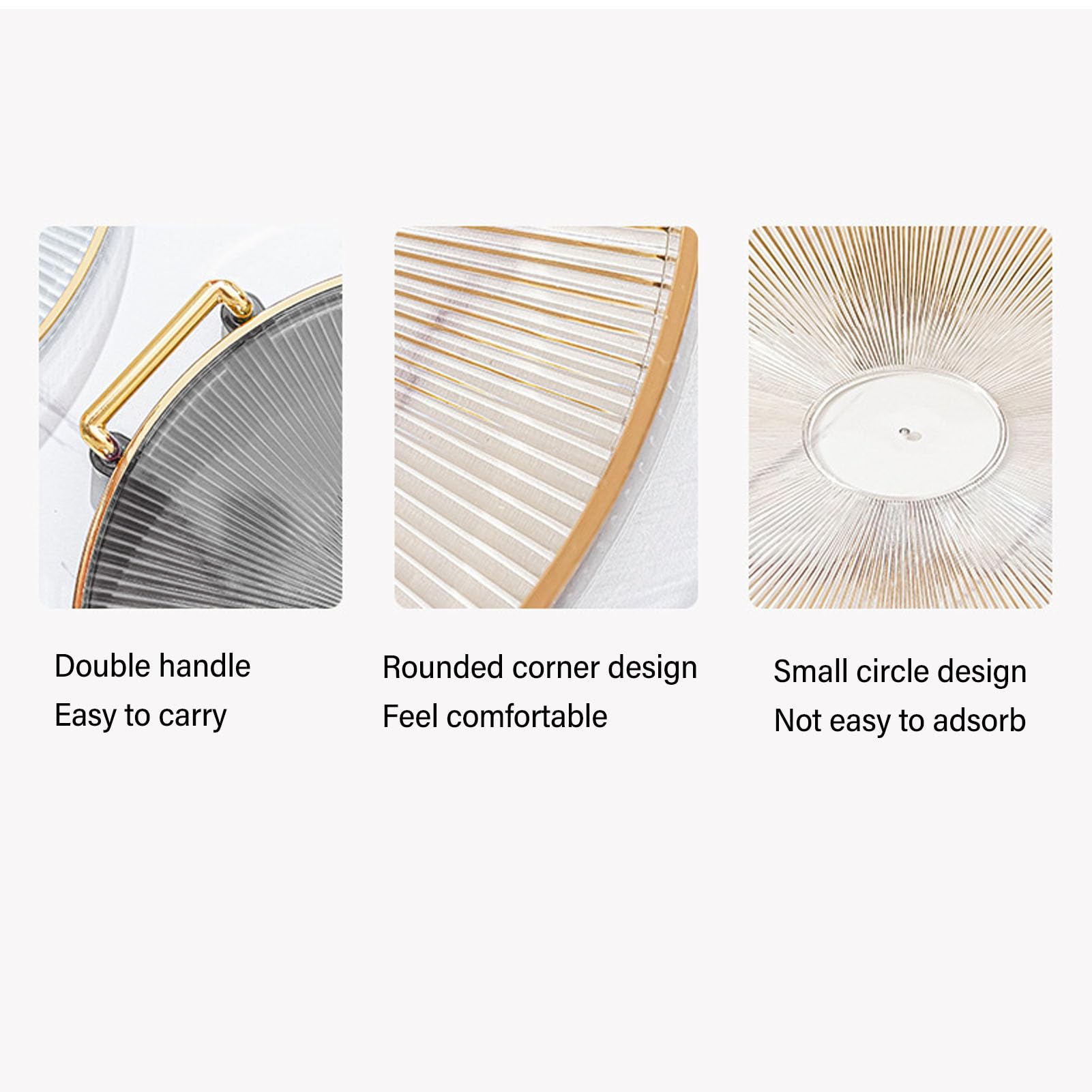 Round Serving Tray, Decorative Tray With Gold Handle For Fruit, Desserts, Snacks (Transparent)