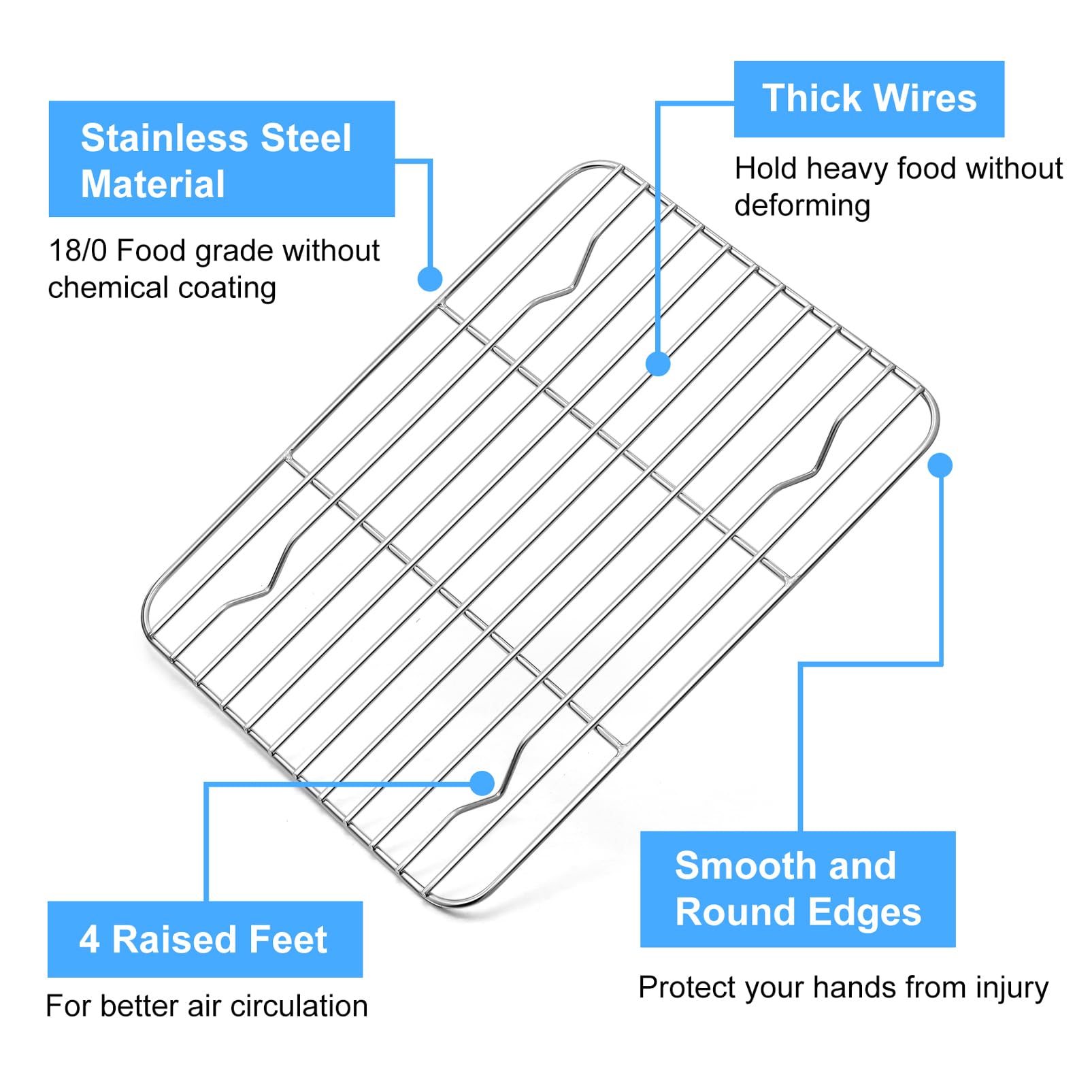 P&P Chef Mini Baking Cooking Rack, 4 Piece Stainless Steel Wire Rack For Cooling Oven Kitchen Use,Fits Small Toaster Oven, Recta