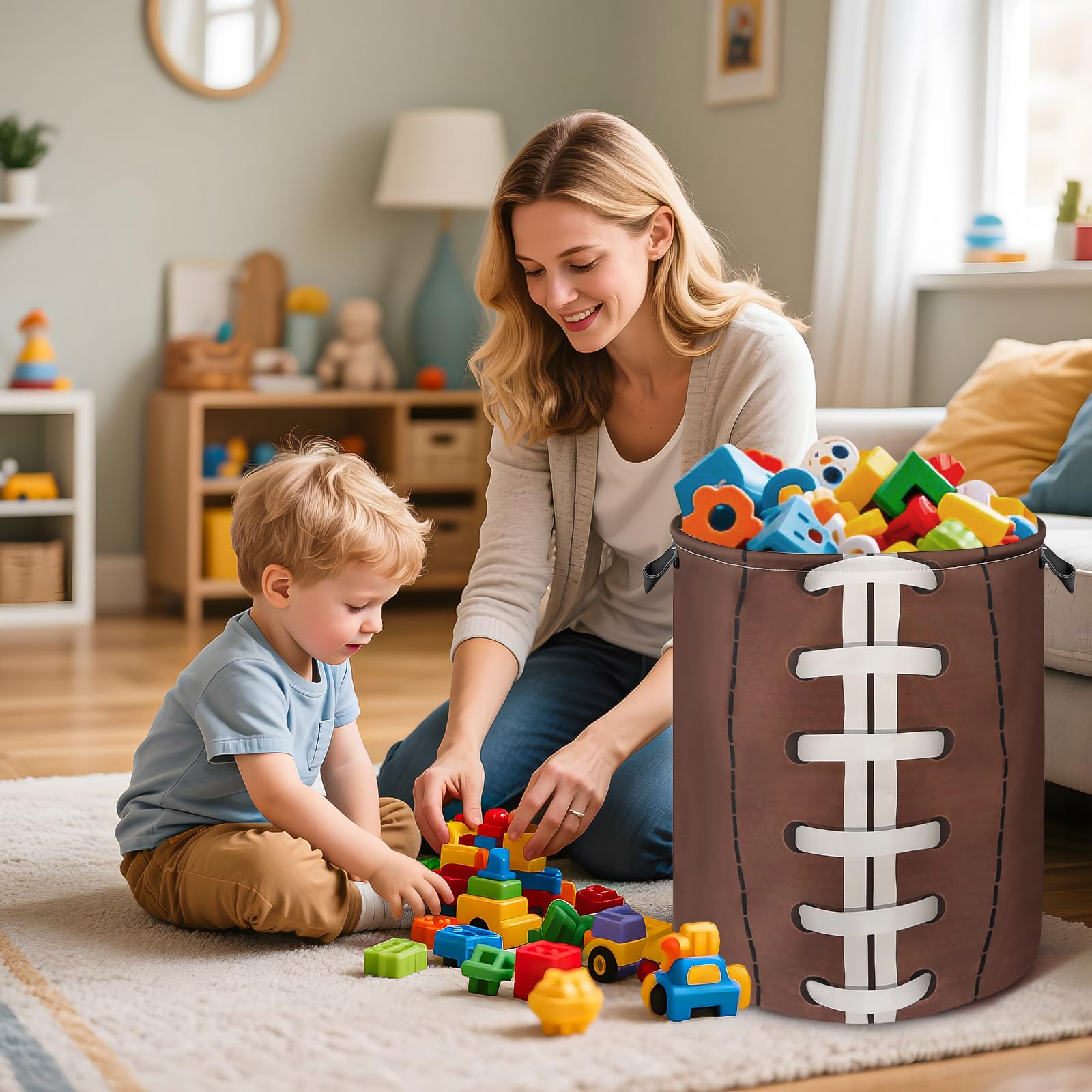Football Laundry Basket For Boys Room Decor, Ball Gift Kids Nursery Hamper For Bathroom Bedroom, Teens Baby Clothes Storage Bag