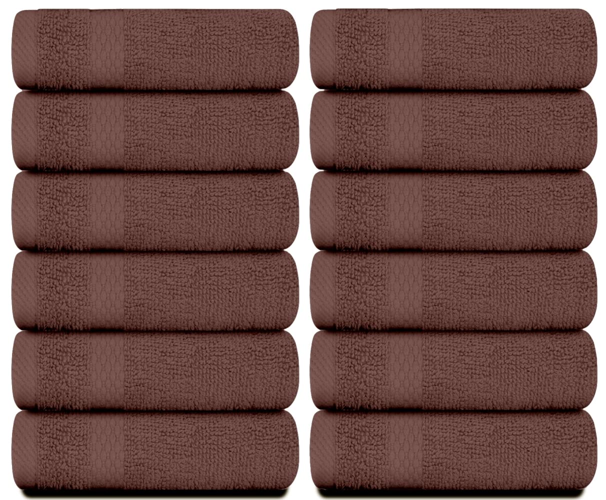 White Classic Cotton Washcloths - Large 13x13" Brown Spa Towels | 12 Pack