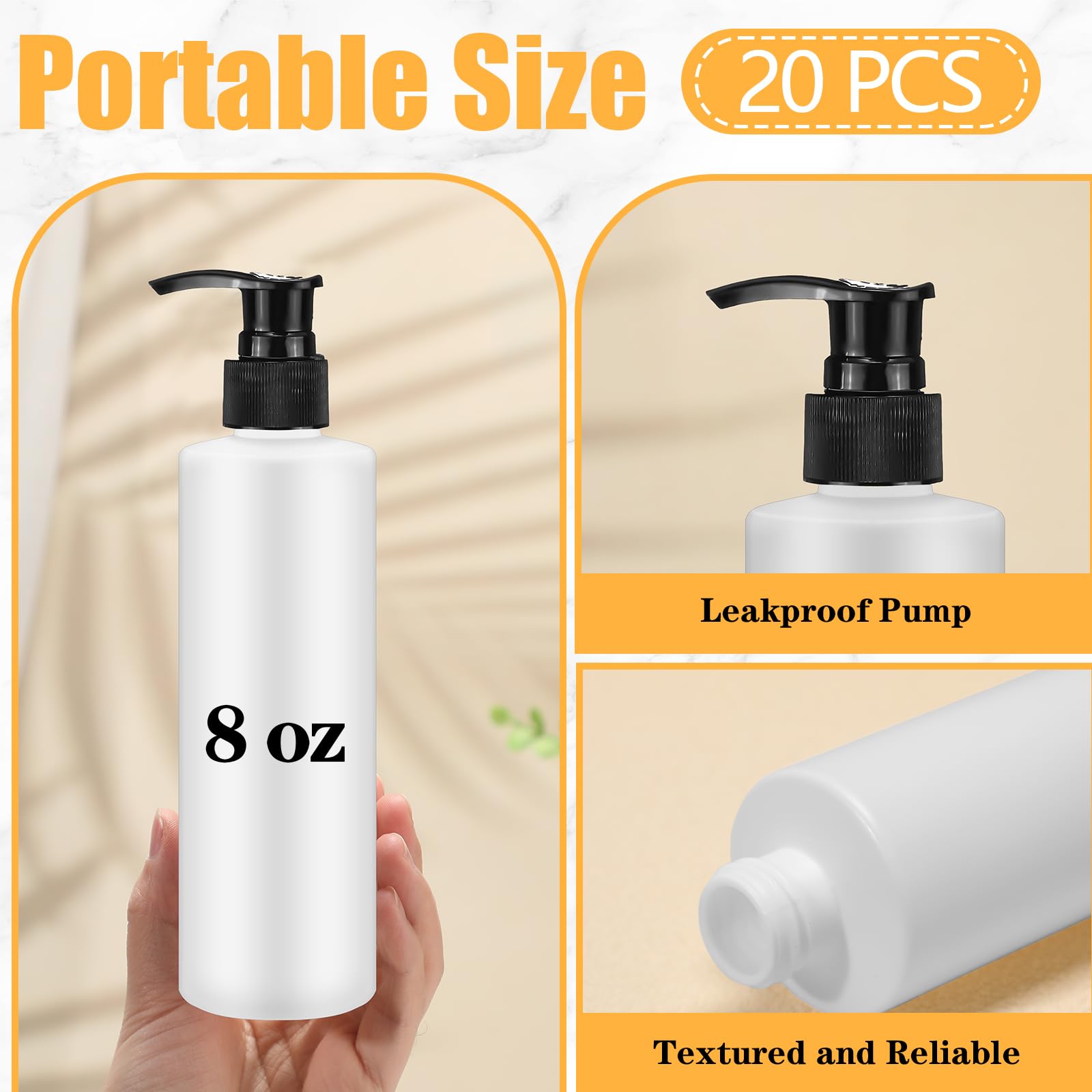 20 Pcs Plastic Pump Dispenser Bottle 8 oz Refillable Plastic Pump Bottles Bulk Pump Bottle Lotion Container Travel Lock Empty Lotion Bottles for Shampoo Massage Oil Dispensing Lotions