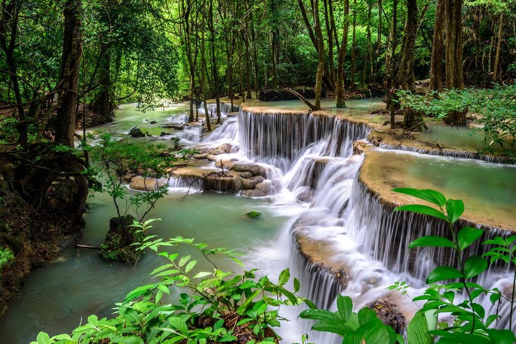 Huay Mae Kamin River Waterfall Jungle Forest Thailand Photo Cool Wall Decor Art Print Poster 36X24