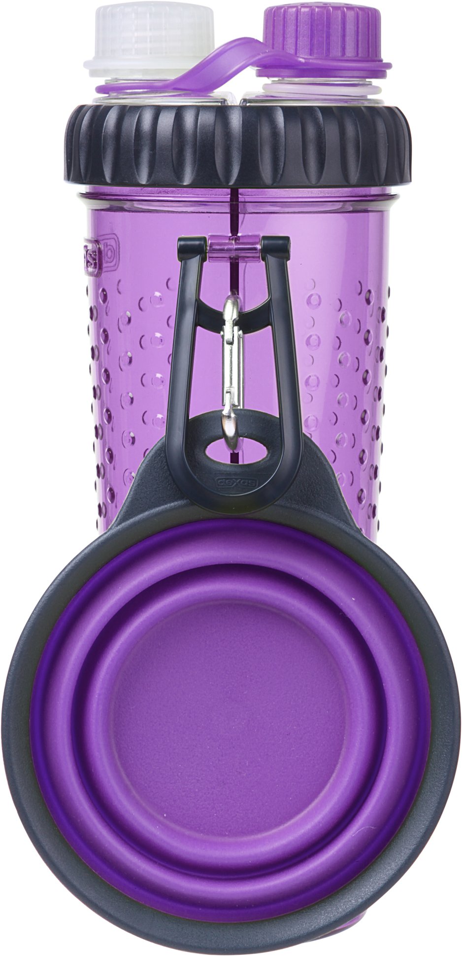 Dexas Popware for Pets HDuo Dual Chambered Hydration Bottle with Collapsible Pet Cup, Purple
