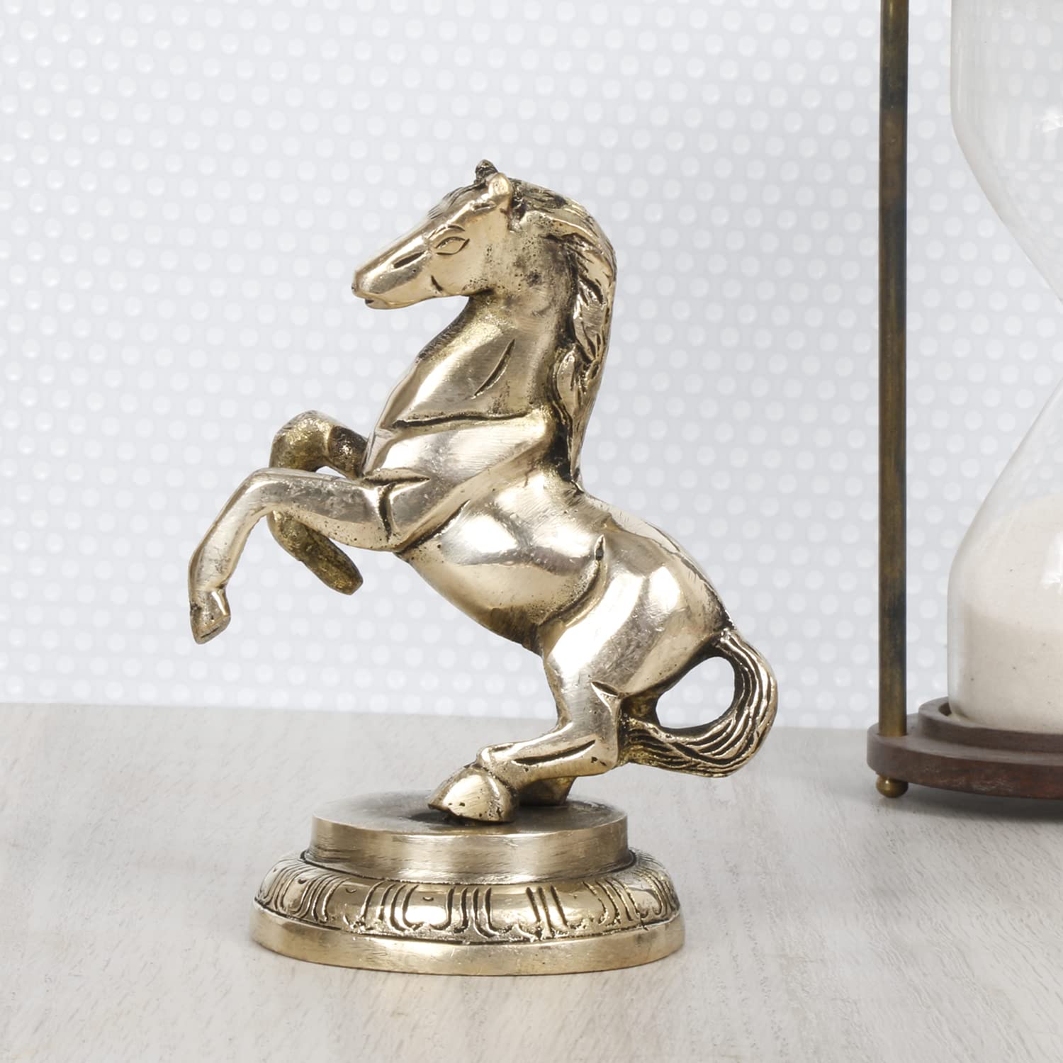 ARTVARKO Brass Horse with Uplifted Legs Standing Horse Tableware Showpiece Home Decor Running Horse Vastu Wall showpiece, Statue