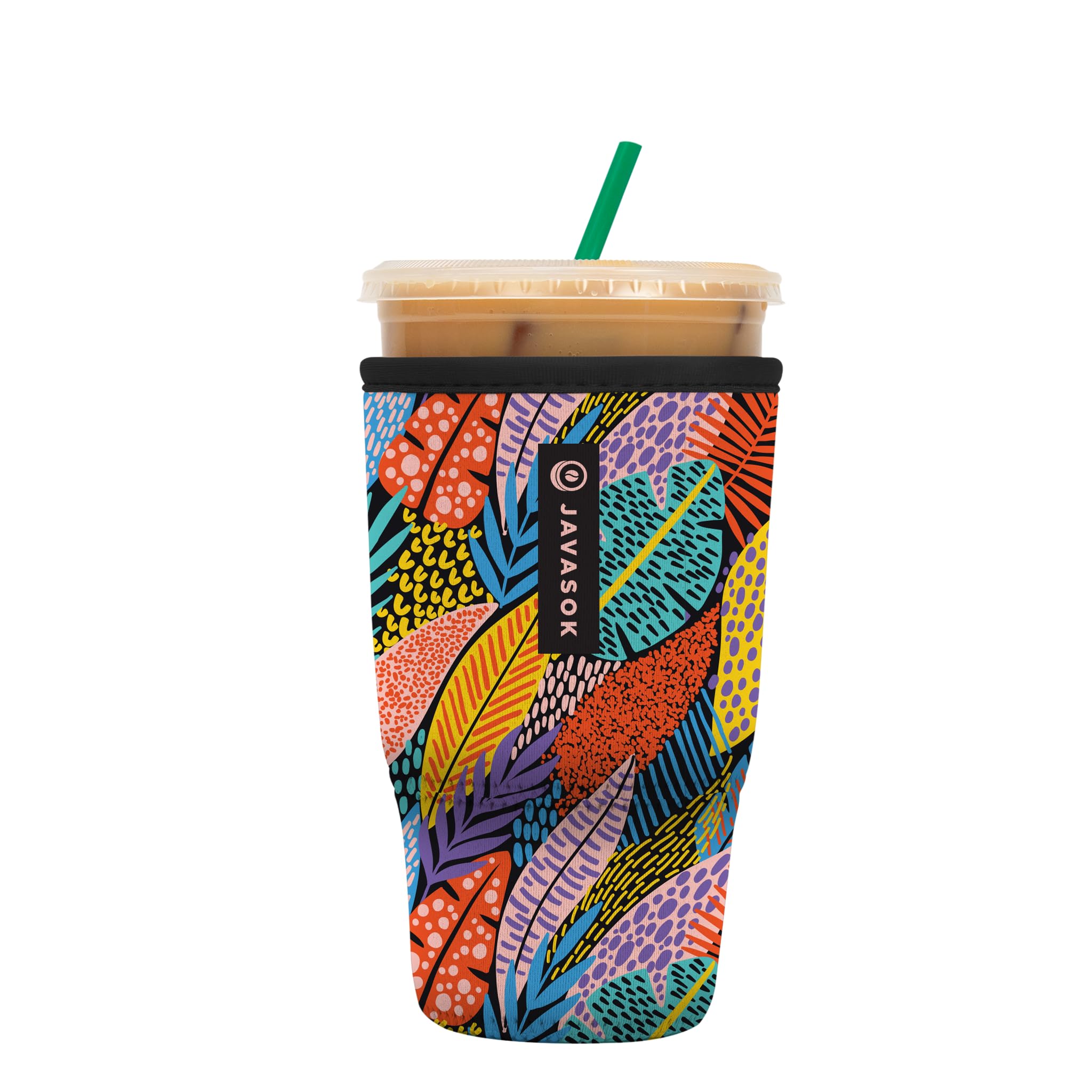 Sok It Java Sok Iced Coffee & Cold Soda Insulated Neoprene Cup Sleeve (Feathered Foliage, Large: 30-32Oz)