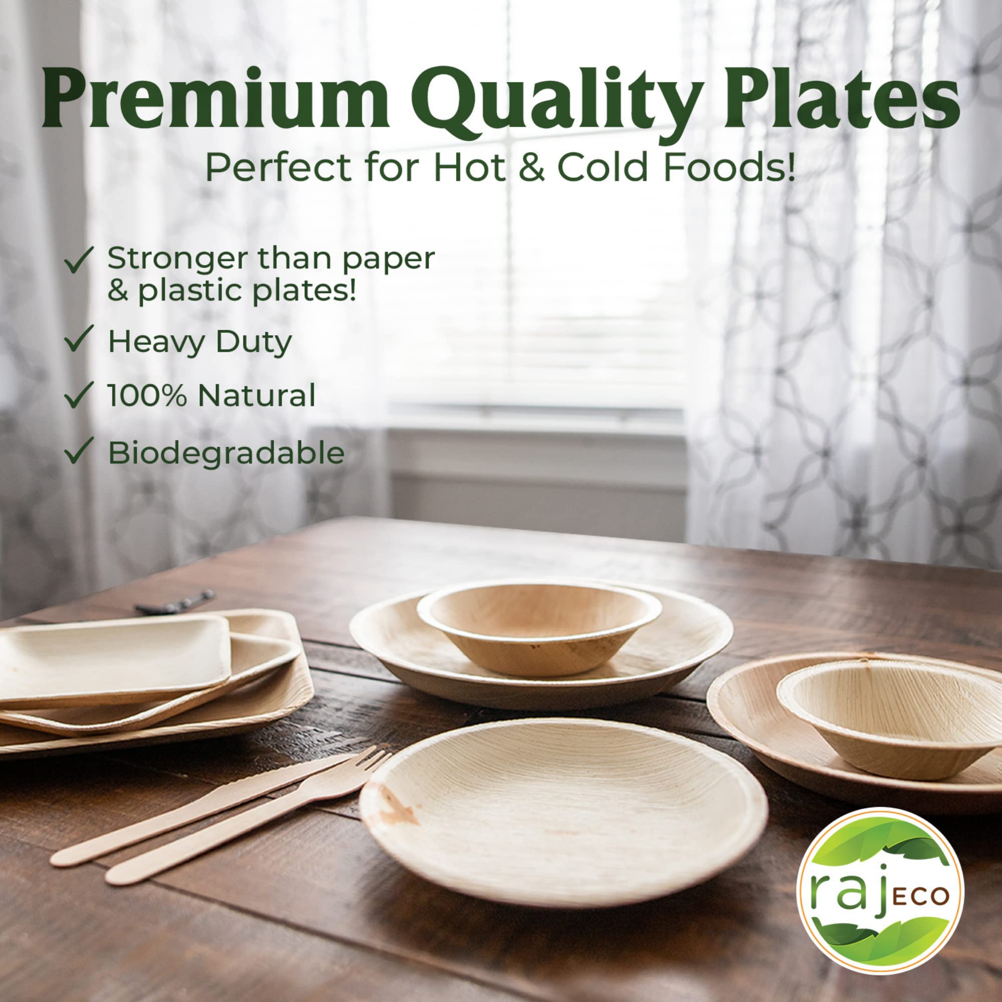 Raj Disposable Palm Leaf Plates [50-Pack] Large Square Plates Strong And Reusable Party Plates Like Bamboo Plates - Decorative C
