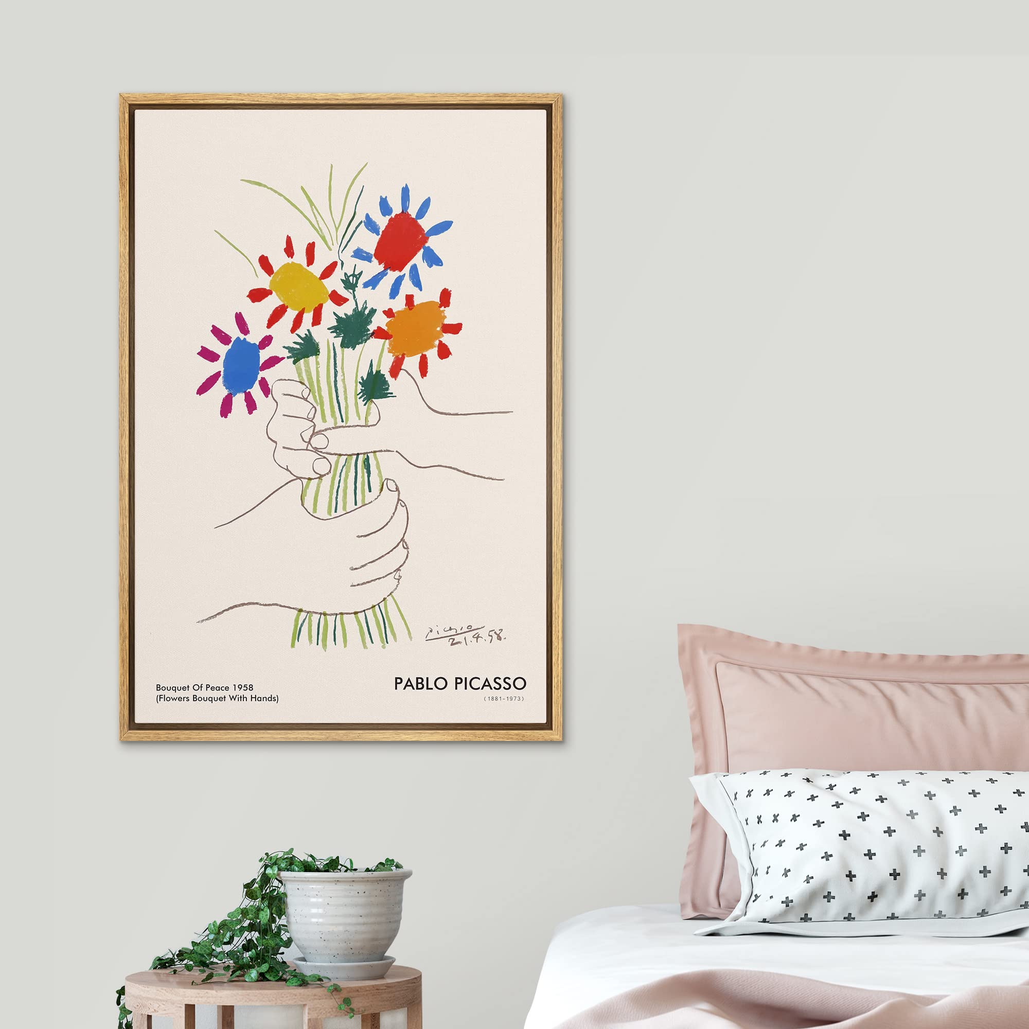 Signleader Framed Canvas Print Wall Art Pablo Picasso Flower Bouquet Peace Nature Wilderness Illustrations Fine Art Rustic Sceni