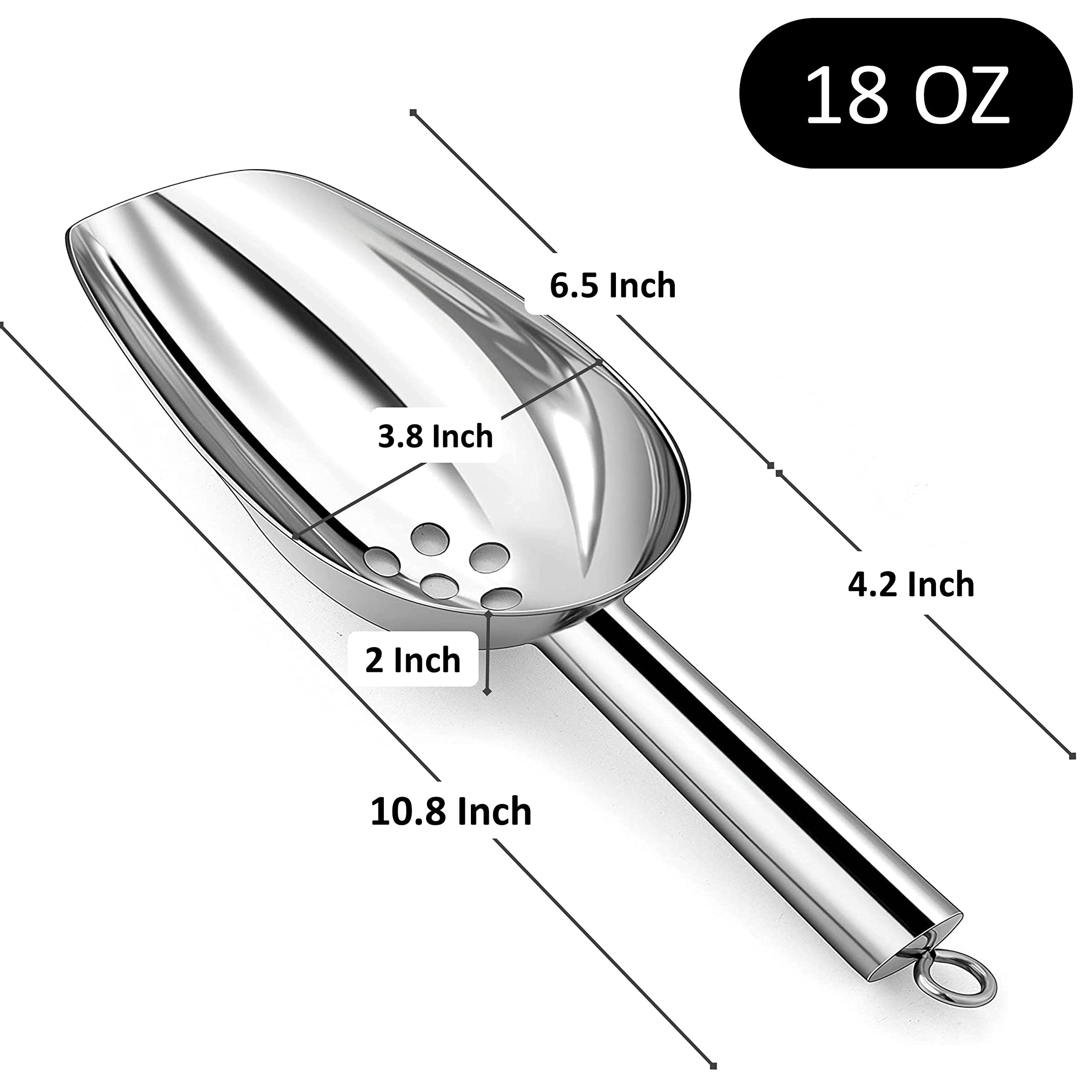 Jbscoop Large Ice Scoop With Holes. Stainless Steel Ice Scoop With Drain Holes To Reduce Unwanted Dilution. Heavy Duty And Dishw