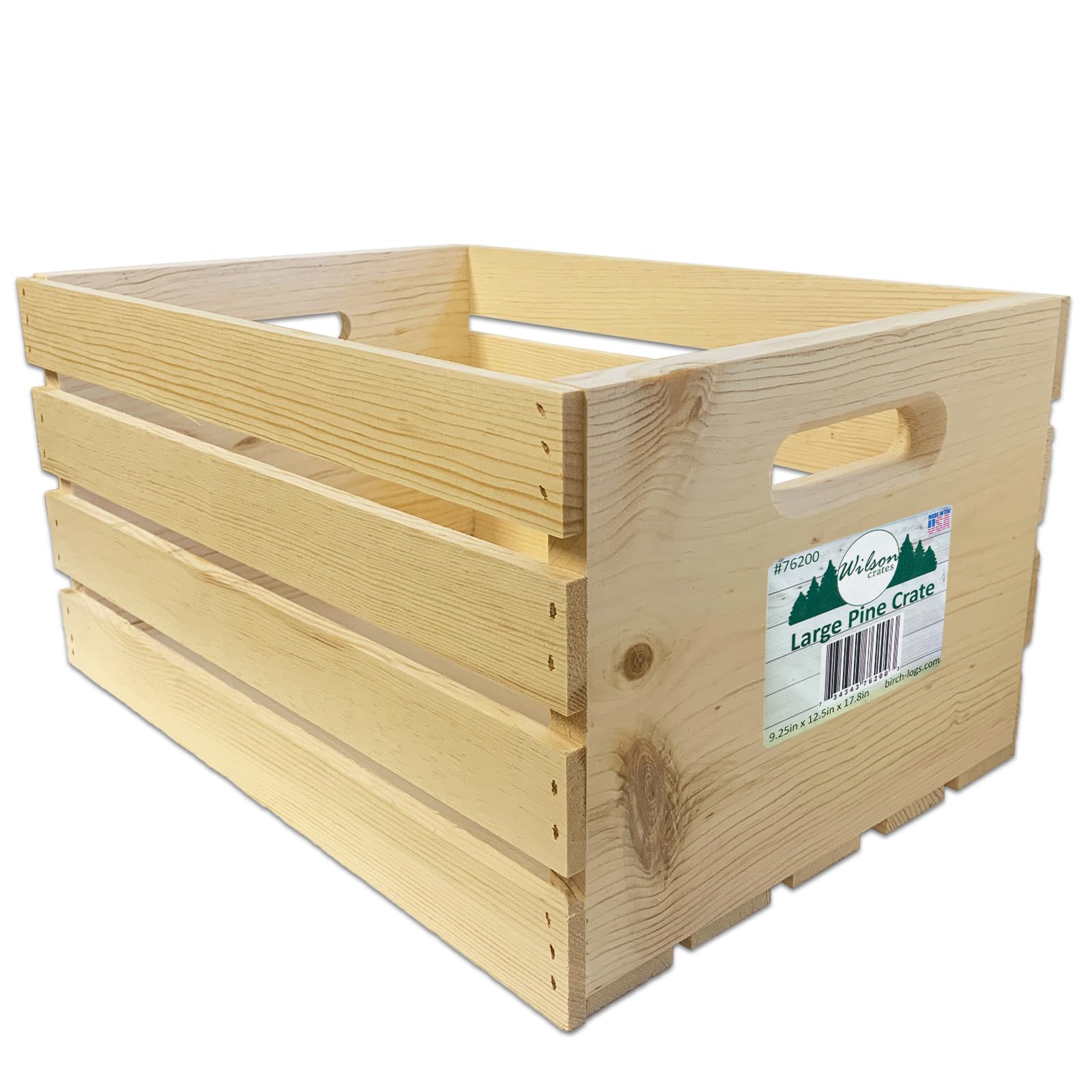 Wilson Large Wooden Pine Crate for Storage and Decoration at Home, Office, Kitchen, Bedroom, and Retail (12.5x9.625x17.875)(1) S