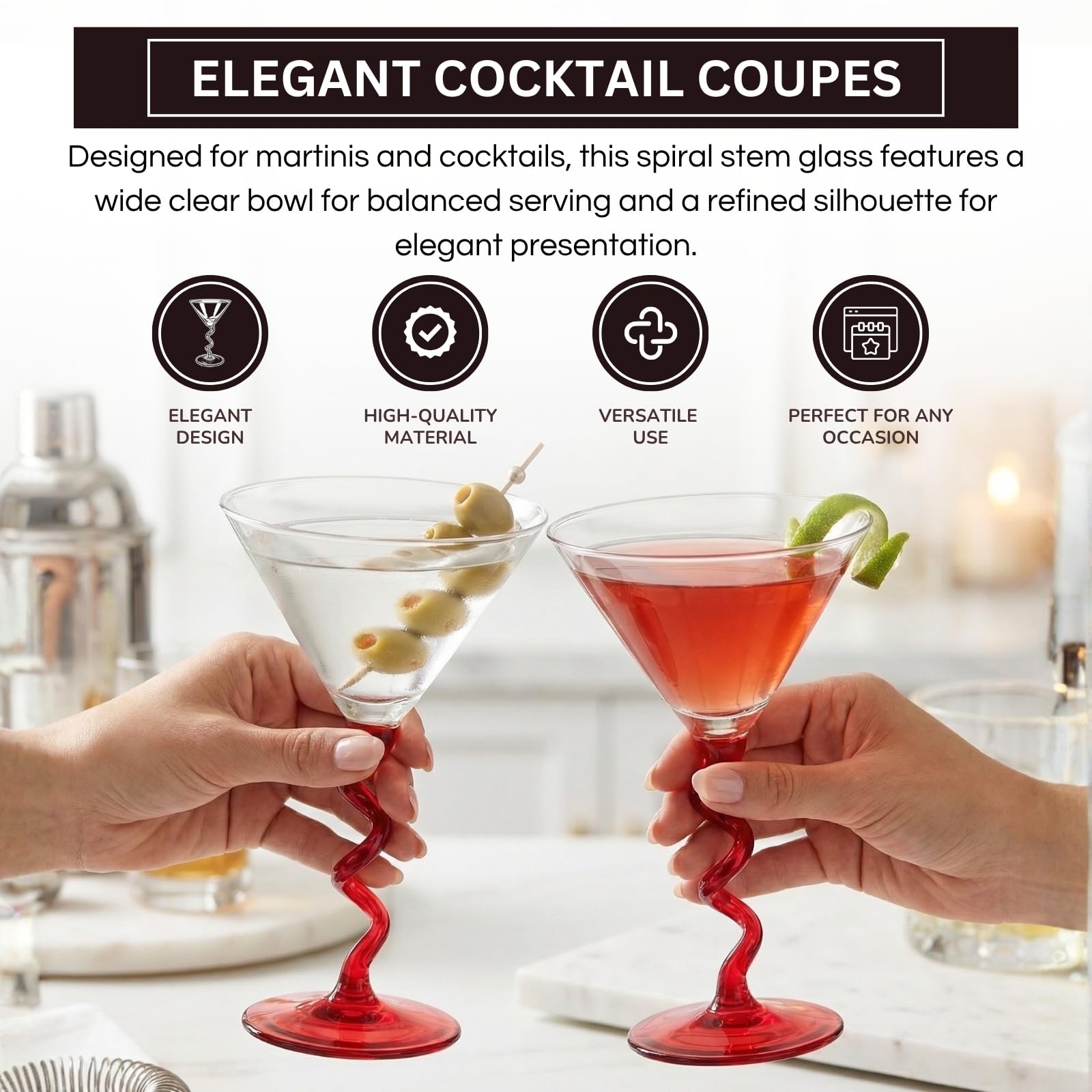 Spiral Stem Martini Glasses