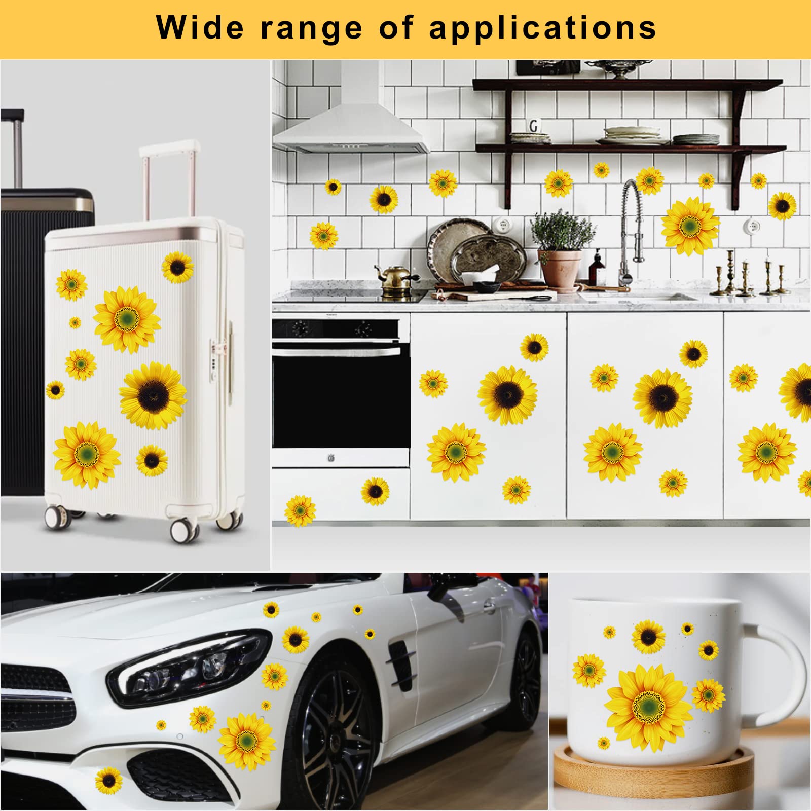 54 Pcs Sunflower Wall Stickers 3D Butterfly Wall Decor Set