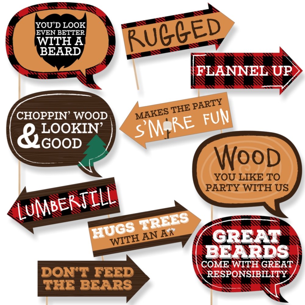 Big Dot Of Happiness Funny Lumberjack - Channel The Flannel - Buffalo Plaid Photo Booth Props Kit - 10 Piece