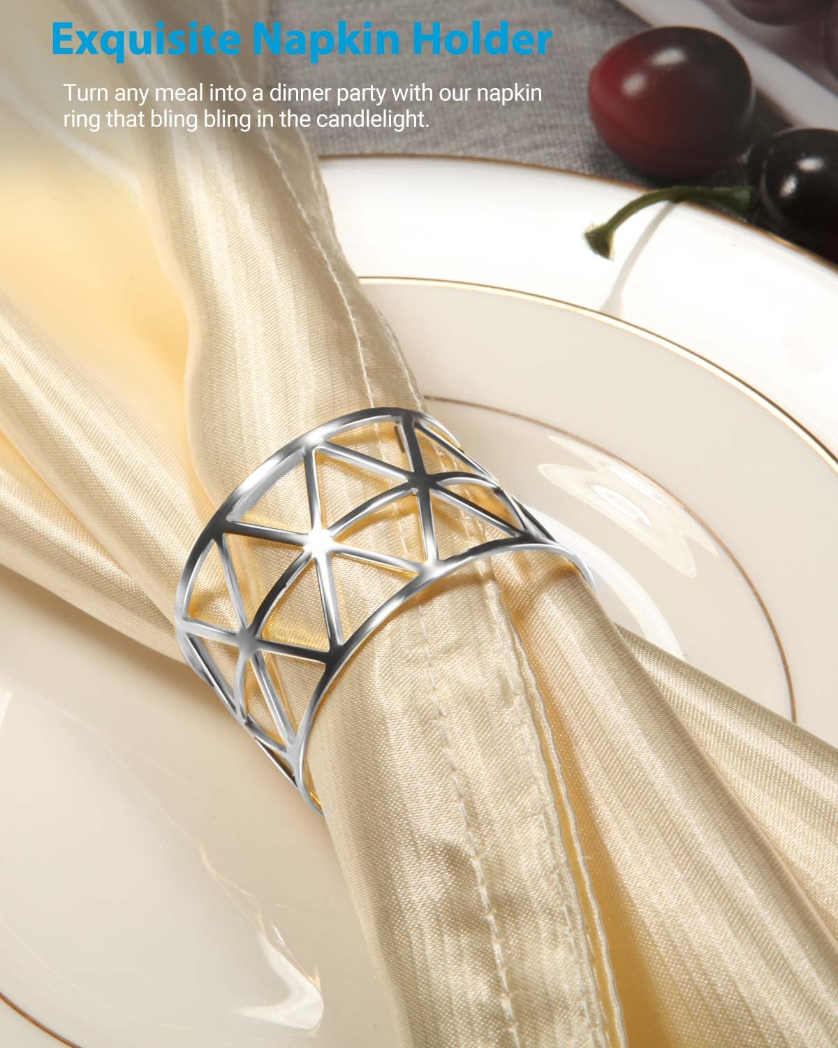 Urwoow 12 Pack Napkin Rings Holders Silver Color Hollow Design D  Cor Dinner Party Wedding Christmas Gathering (Silver)