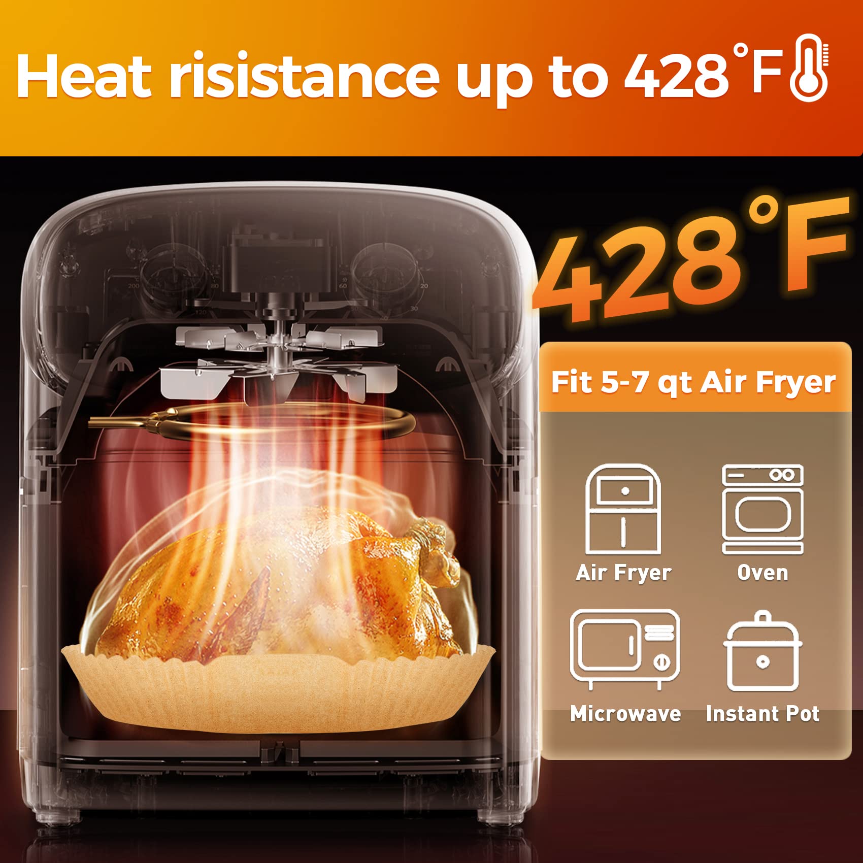 Air Fryer Paper Liners:100Pcs Parchment Paper, 8'' Air Fryer Disposable Paper Liner For Microwave, Non-Stick Square Air Fryer Ba