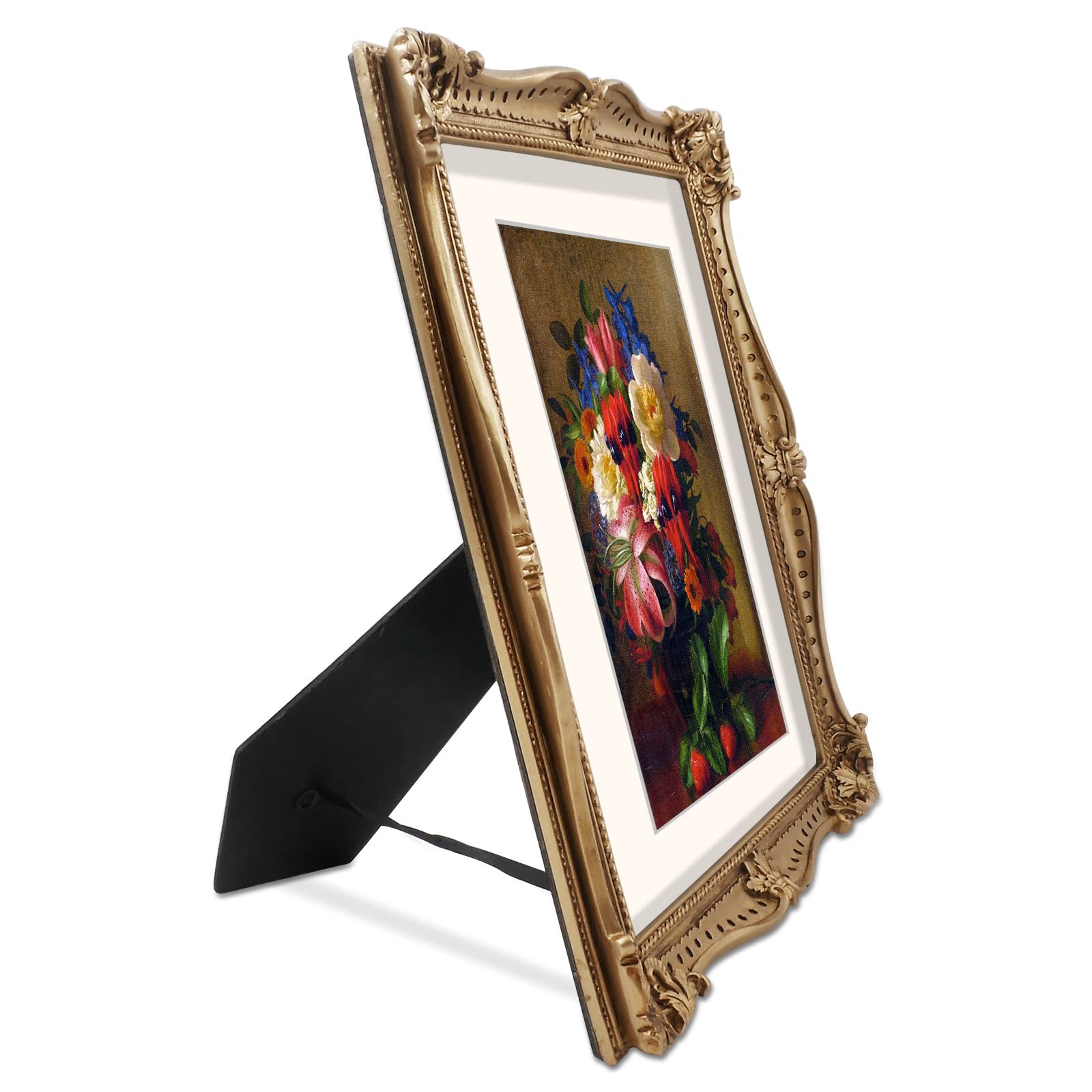 SIMONS SHOP Gold Picture Frames 8x10, Vintage 8x10 Picture Frame Matted to 5x7 Image, Victorian Photo Frames for Wall and Table