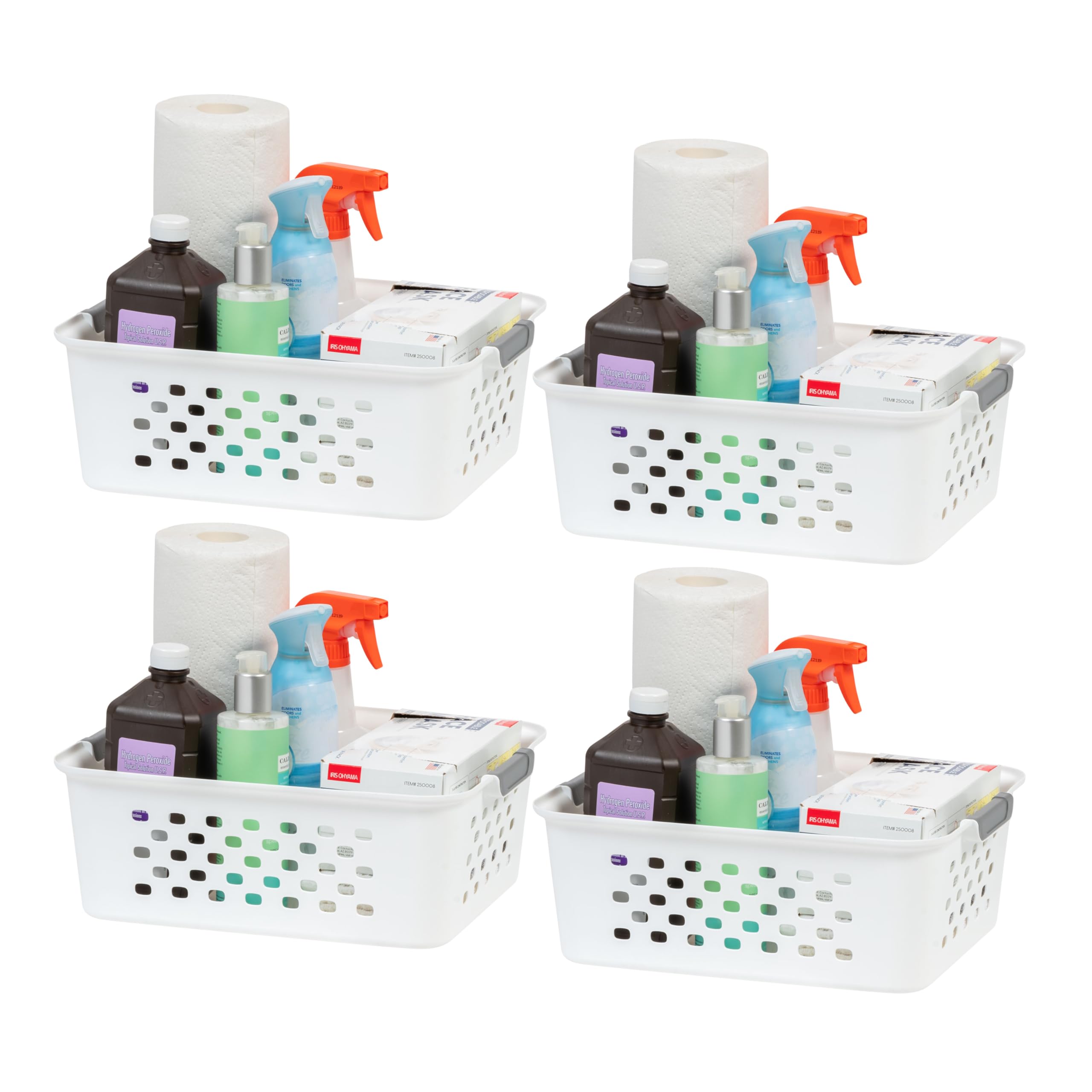 IRIS USA Plastic Basket, 4-Pack, Medium, Shelves Storage Basket for Organizing Pantry, Office, Craft Room, Cabinet, Bedroom, Clo
