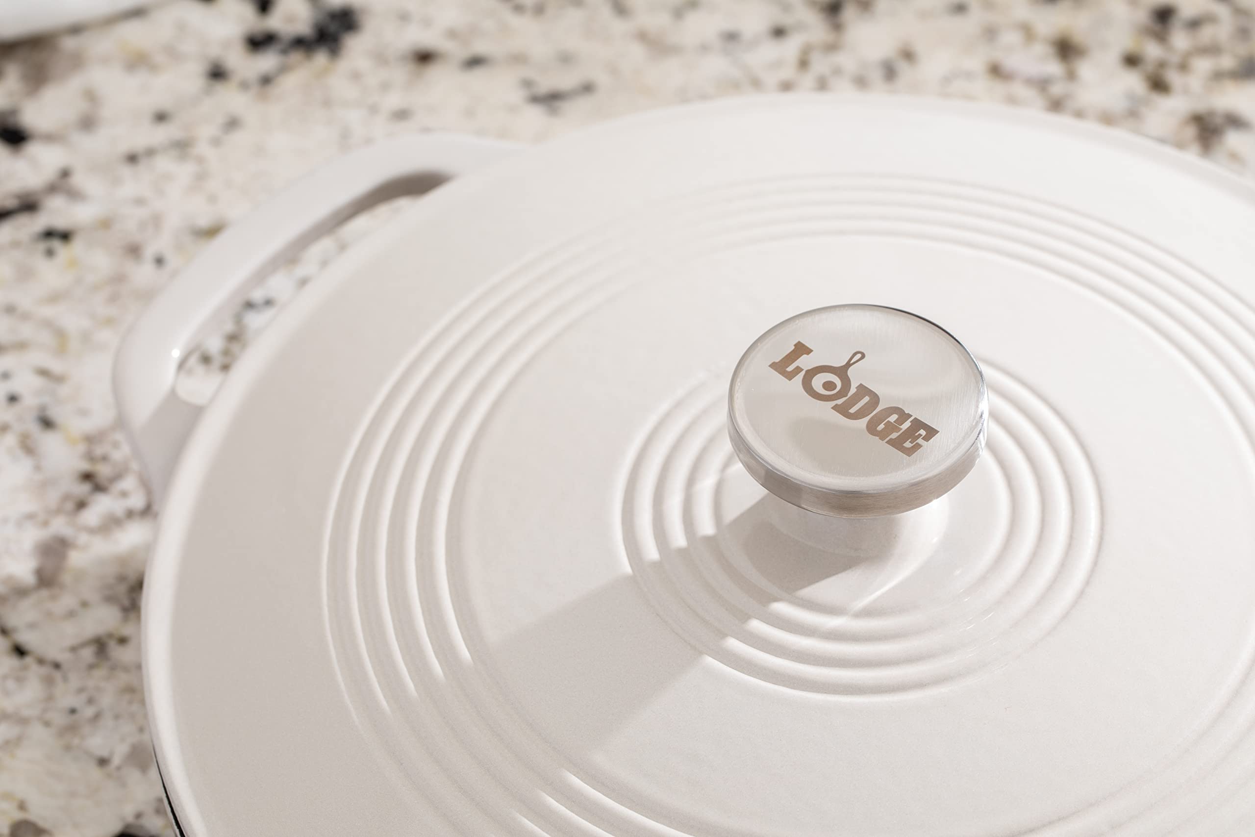 Lodge Enameled Cast Iron Oval Casserole, 3.6 Quart, Oyster White, Oven Safe up to 500°F, Dual Handles