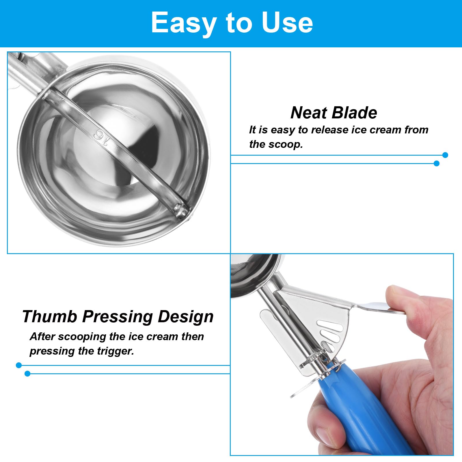 Patikil 2 Ounce Ice Cream Scoop With Trigger, Stainless Steel Portion Cookie Scoop With Thumb Trigger For Cookie Dough Cupcake B