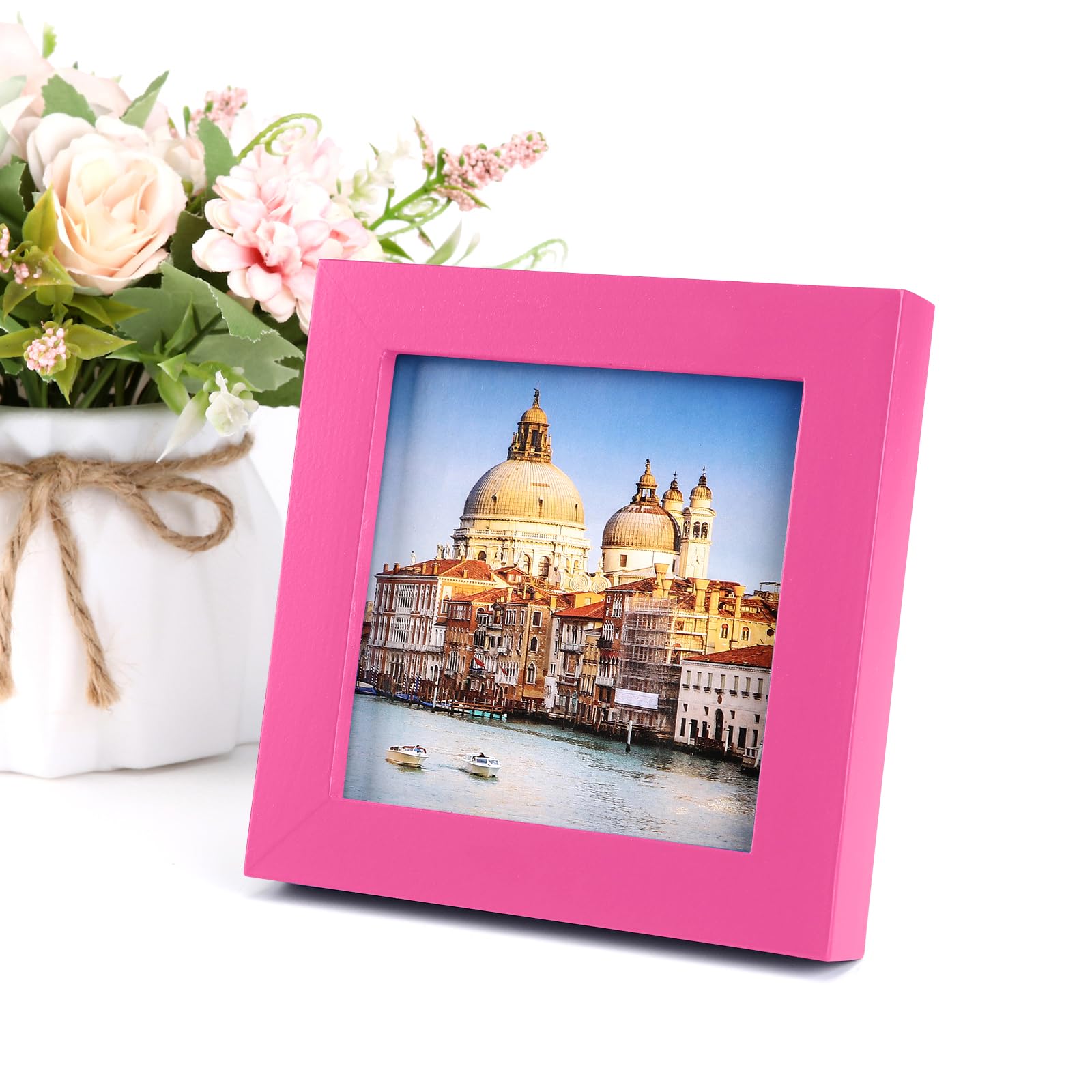 wyooxoo 4x4 Picture Frames Set of 2 Solid Wood Photo Frames Colorful Frame with HD Plexiglass, Wall or Tabletop Display, Pink