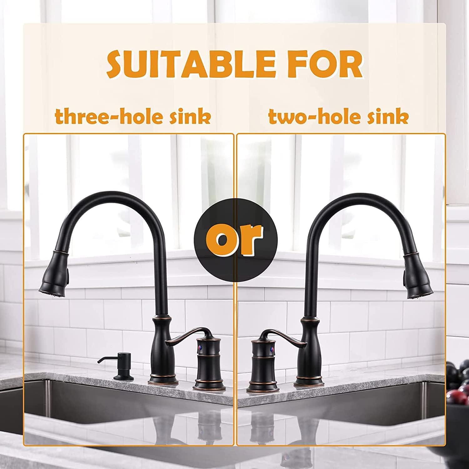 Appaso 3 Hole Pull Down Kitchen Faucet With Sprayer Oil Rubbed Bronze, 3 Pieces Pull Out Kitchen Sink Faucet With Side Single Ha