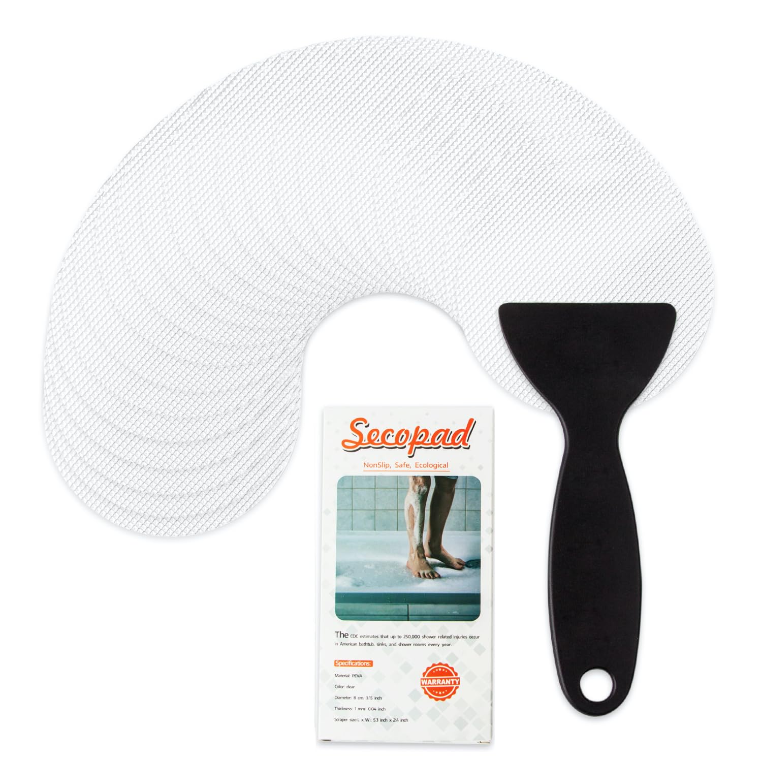 Secopad Non-Slip Bathtub Stickers, 24PCS Safety Bathroom Tubs Showers Treads Adhesive Decals Scraper