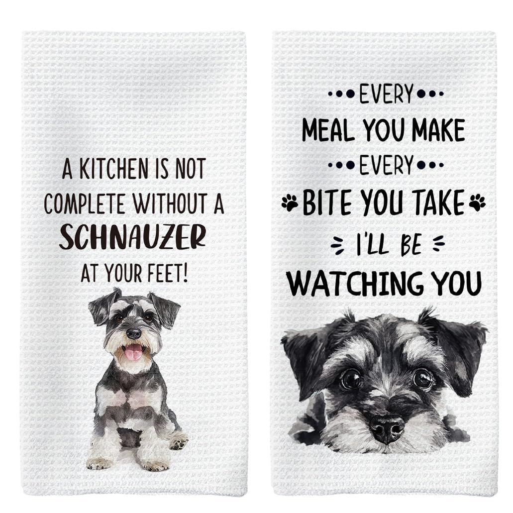 Tzhim Schnauzer Gifts Kitchen Towels Set of 2, Schnauzer Gifts for Women, Schnauzer Decor Dish Towels Tea Towels for Kitchen, Sc