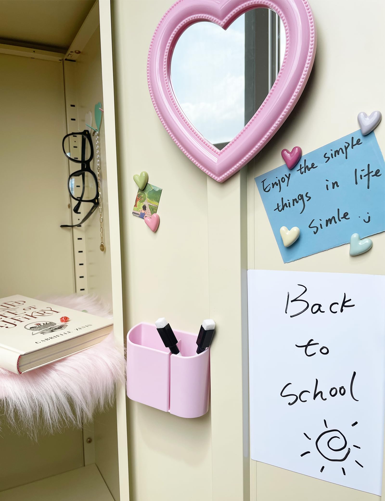 Dizgyuwei Heart Magnetic Locker Mirror For Girls, 6.9X7.3 Real Glass Mirror Magnetic For School Locker, Locker Accessories Makeu
