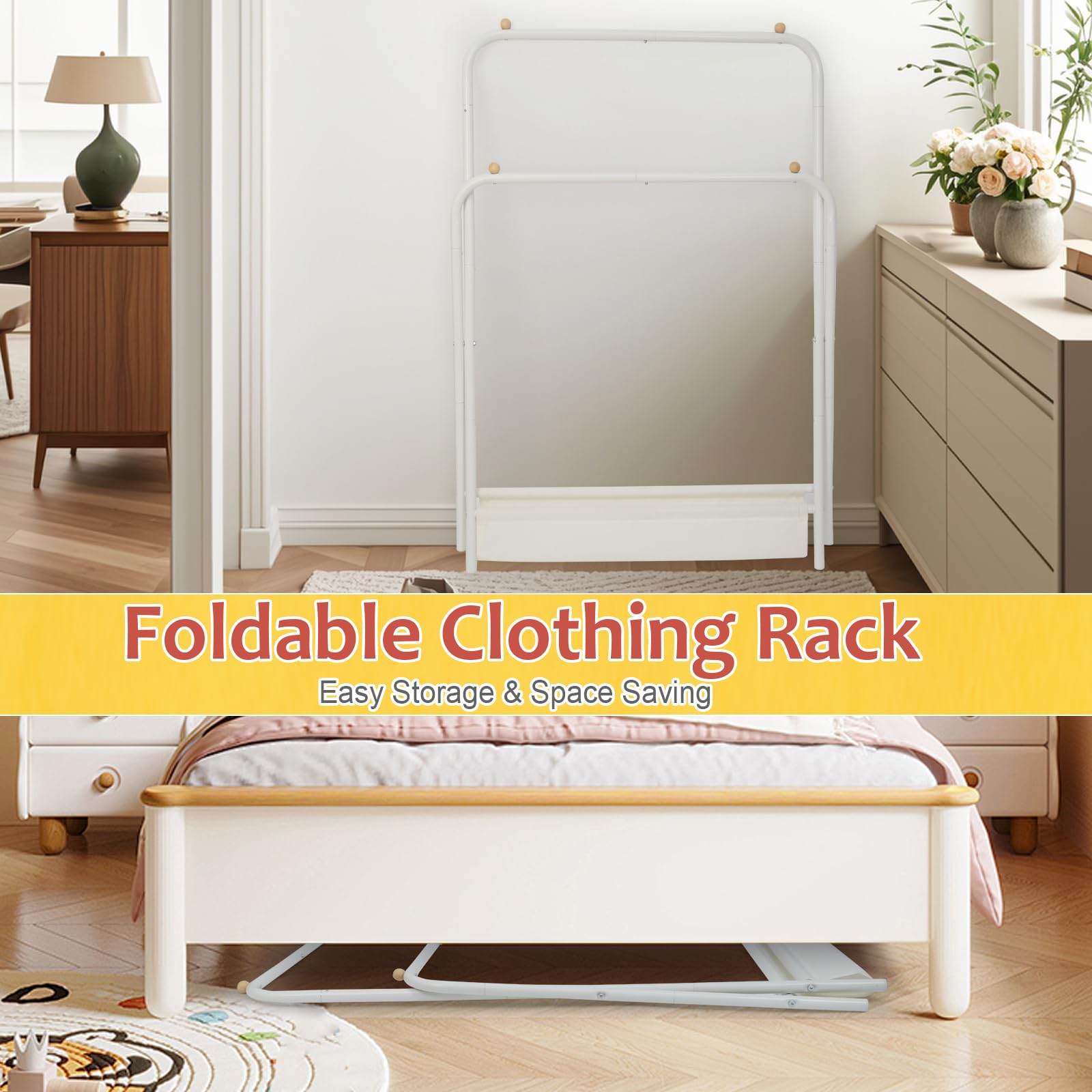 YGJT Kids Clothing Rack 2 Rods, Dress Up Storage for Little Girls with Bottom Storage Shelf, Cute Toddler Wardrobe Cloest Garmen