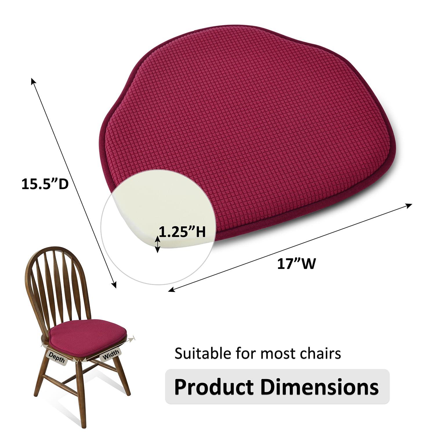 Shinnwa Red Dining Chair Pads For Dining Chairs Non Slip Windsor Chair Cushions Farmhouse Seat Cushion For Kitchen Chairs With F