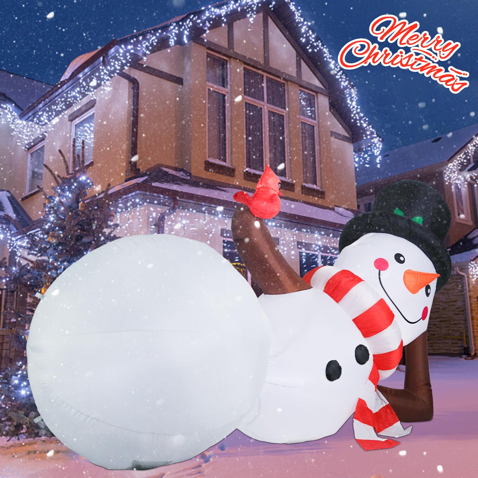 MUMTOP 10FT Long Christmas Inflatables Outdoor Decorations, Giant Inflatables Snowman with Red Cardinal Blow up Christmas Yard D