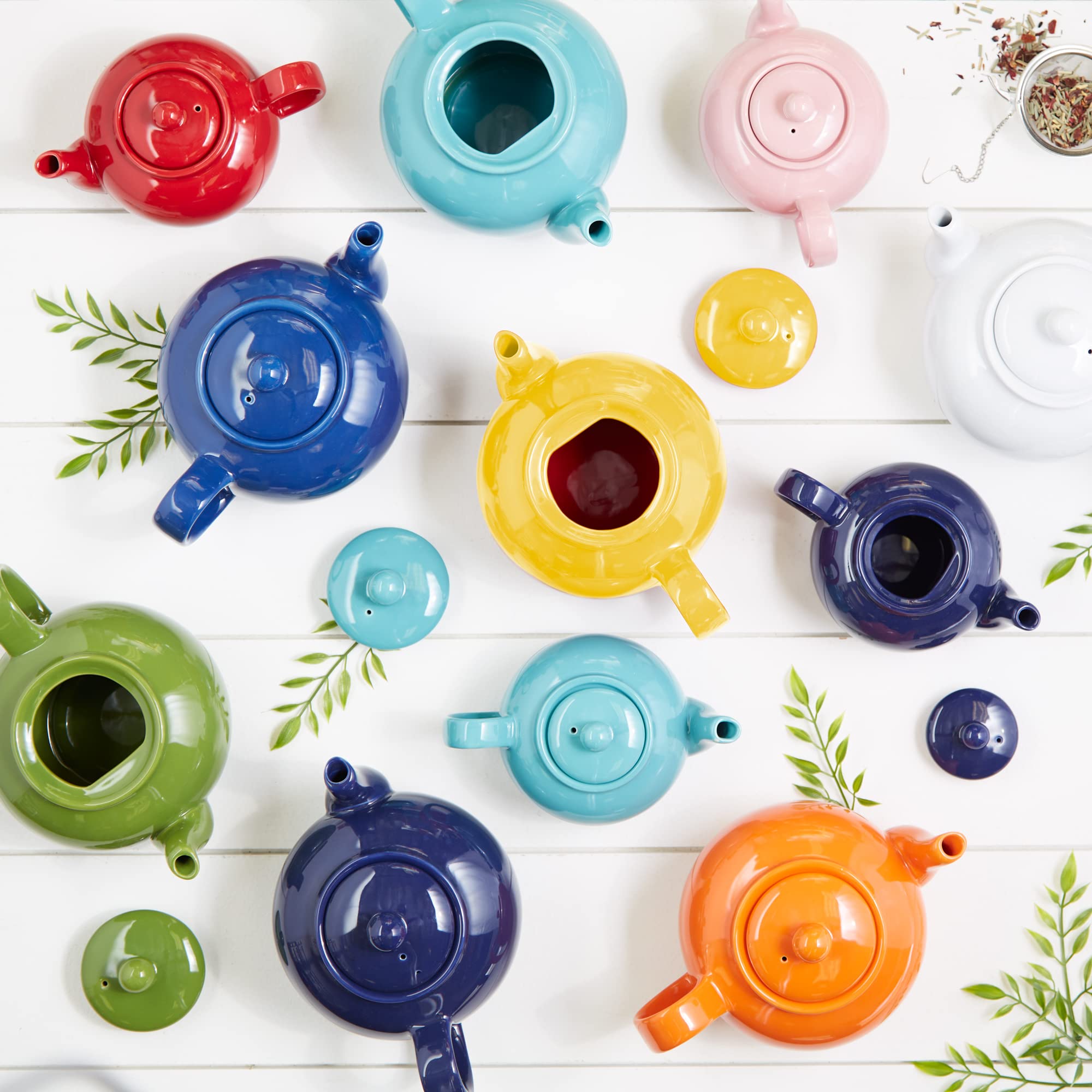 Rsvp International Stoneware Teapot Collection, Microwave And Dishwasher Safe, 42 Oz, Yellow