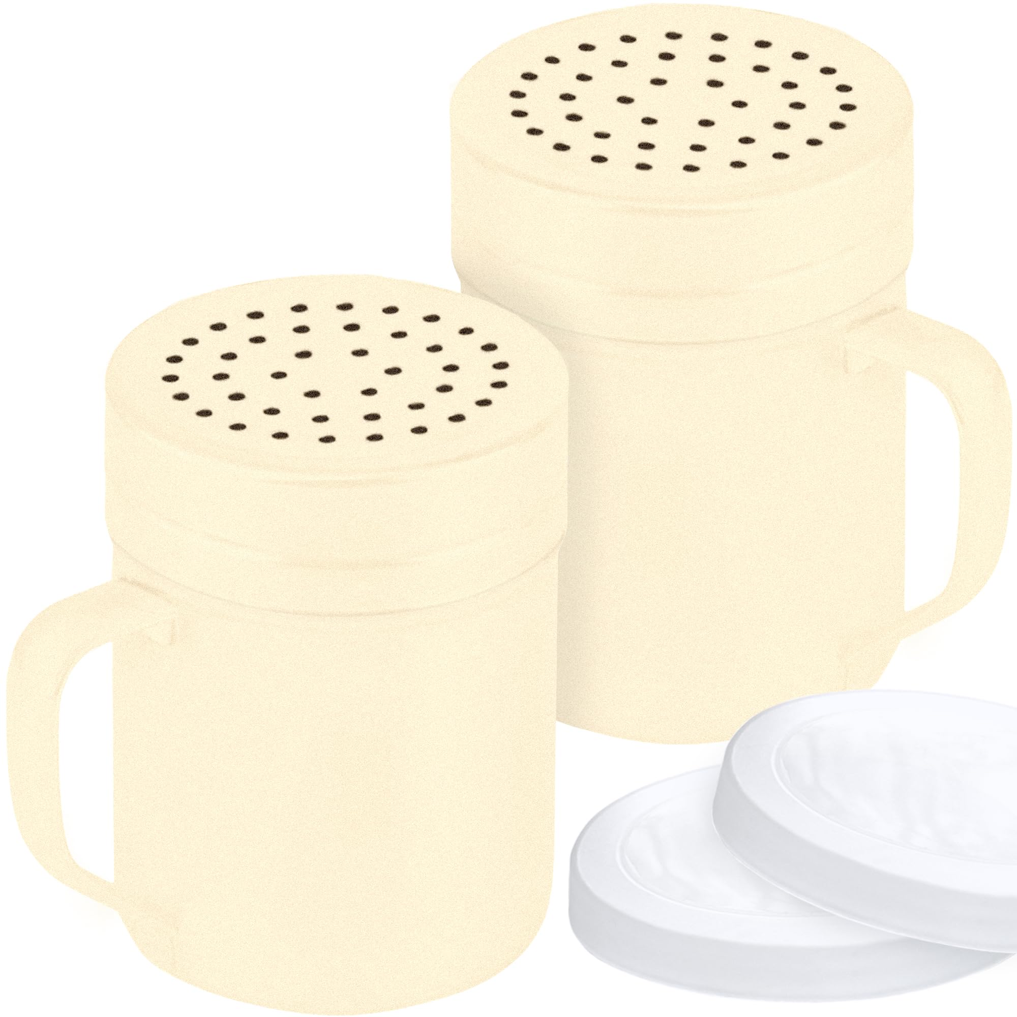 CUSINIUM 10oz Black Stainless Steel Salt Pepper Dredge Shakers - With Plastic Cap - With Handle - Pack of 2