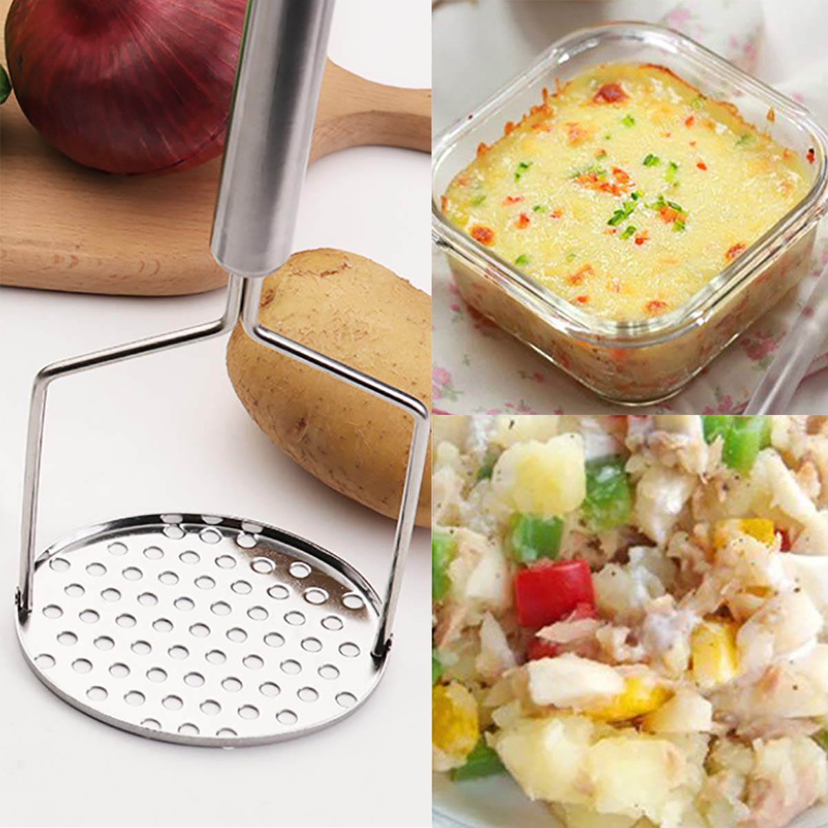 Potato Masher, Potatoes Masher Stainless Steel, Masher Kitchen Tool, Hand Masher For Bean, Vegetable, Fruits, Baby Food, Smooth