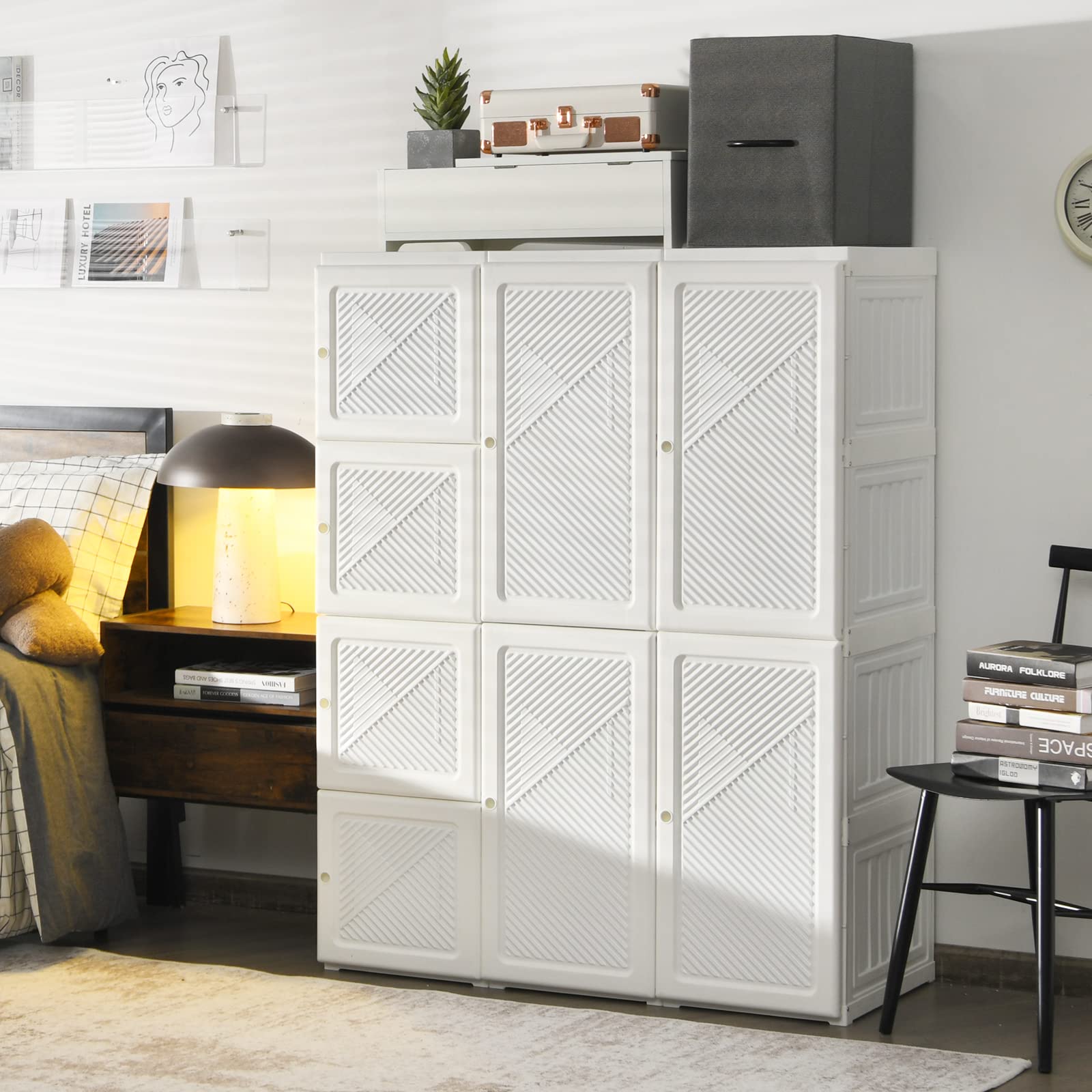 Tangkula Portable Closet Wardrobe, Foldable Clothes Organizer With Cubby Storage, Hanging Rods, Easy Assemble Clothing Storage W