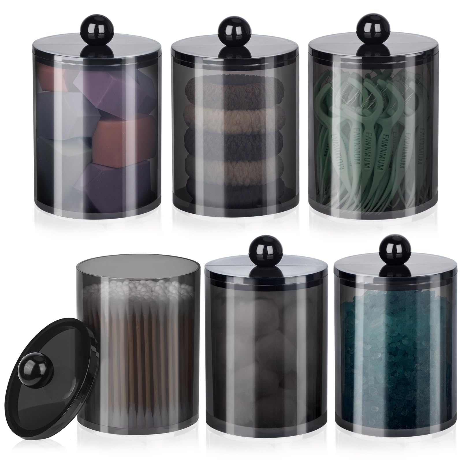 Xipengkeji 6 Pack Qtip Holder-10 Oz, 12 Oz, Qtip Holder Dispenser For Bathroom Canister Storage Organization, Vanity Makeup Orga