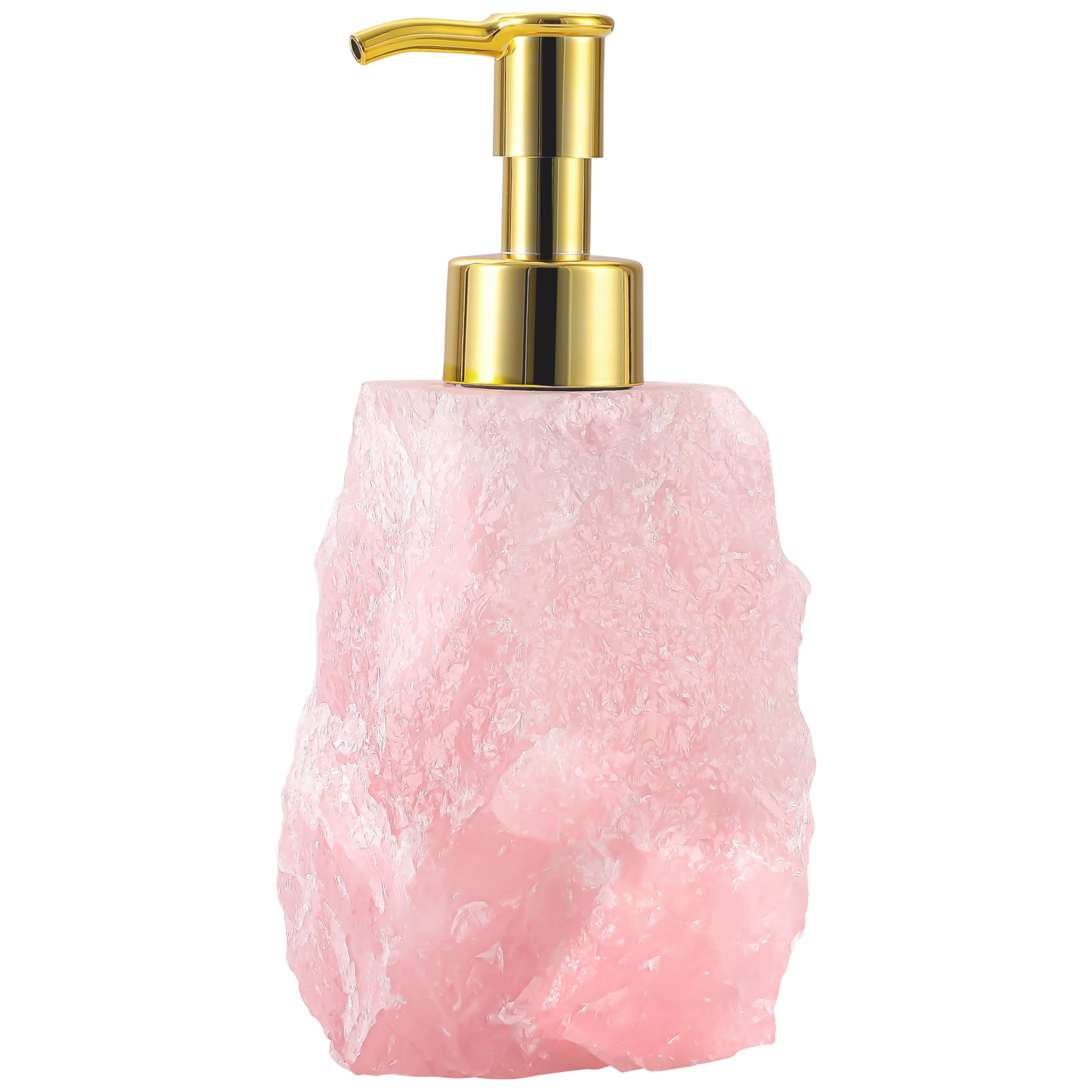 Spaceneat Rose Quartz Crystal Dispenser - Crystal Rock Soap Dispenser With Glossy Gold Color Pump - Natural Stone Soap Dispenser