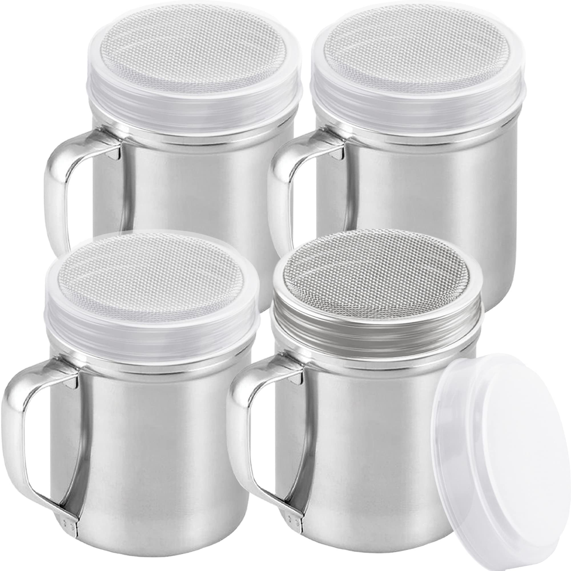 Cusinium 6 Ounce Mini Powder Sugar Shaker With Handle - Fine Mesh - With Plastic Cap - Pack Of 4