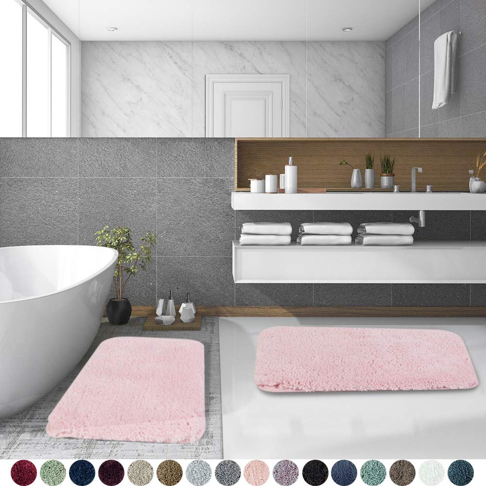 Walensee Shaggy 2 Piece Bath Rug Set, (20 X 32, 2 Pack Set, Blush) Bathroom Rug Set Bath Mats For Bathroom Machine Wash/Dry Abso