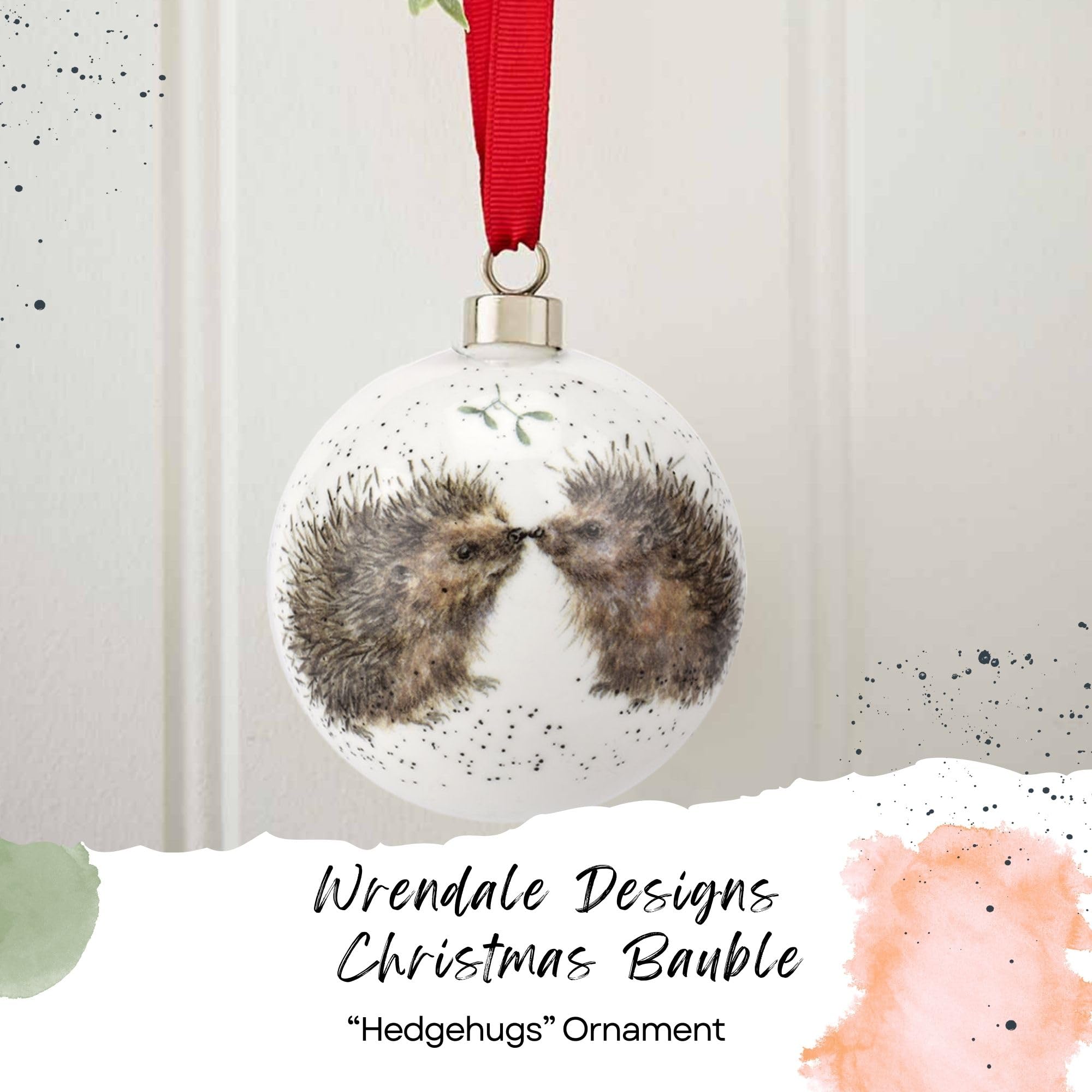 Portmeirion Royal Worcester Christmas Tree Ornament - Personalized Holiday Bauble with Hedgehog Motif, Fine Bone China Festive H